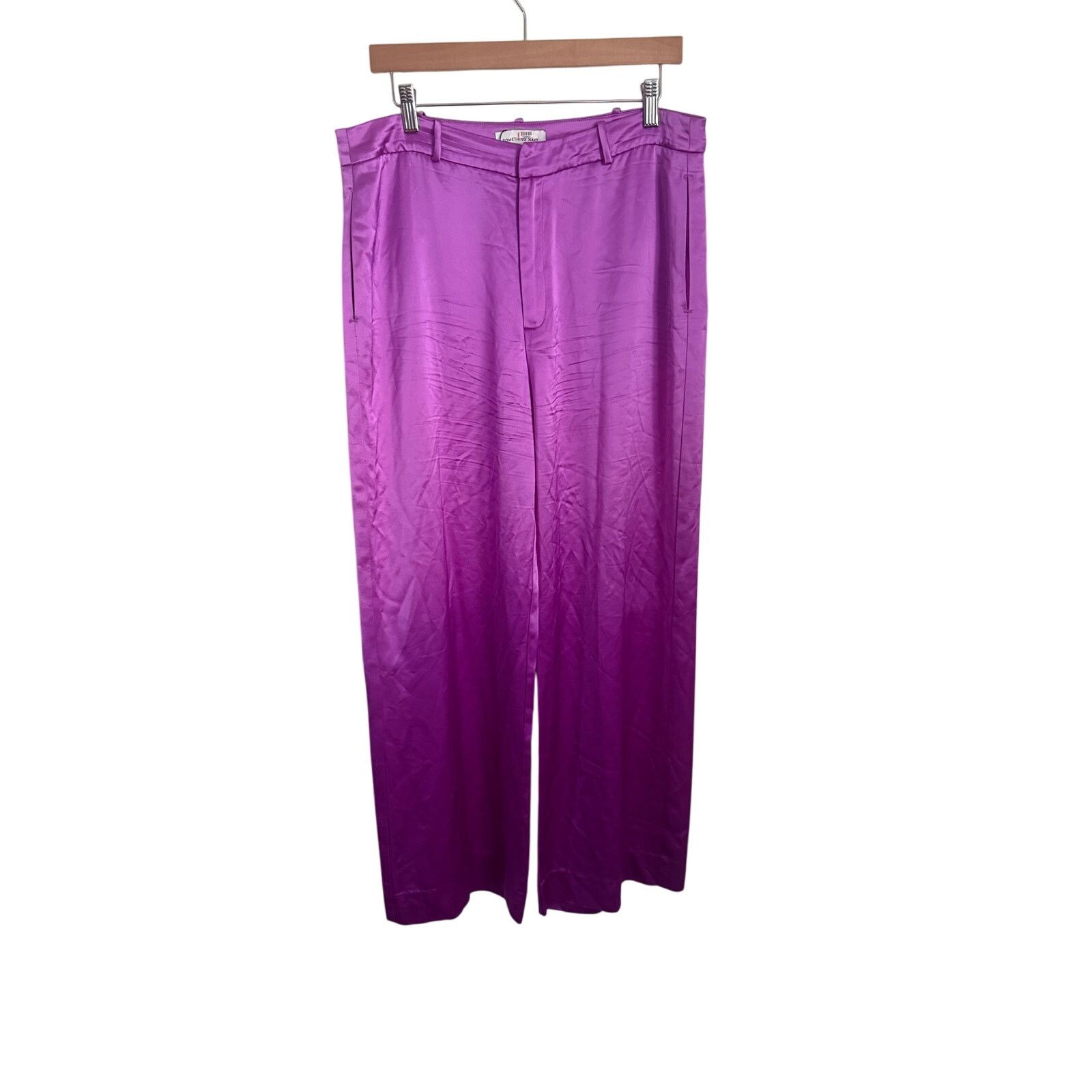 Anthropologie Something Navy Silky Wide Leg Trousers Pink 16 Size 38" / US 16 / IT 52 - 2 Thumbnail