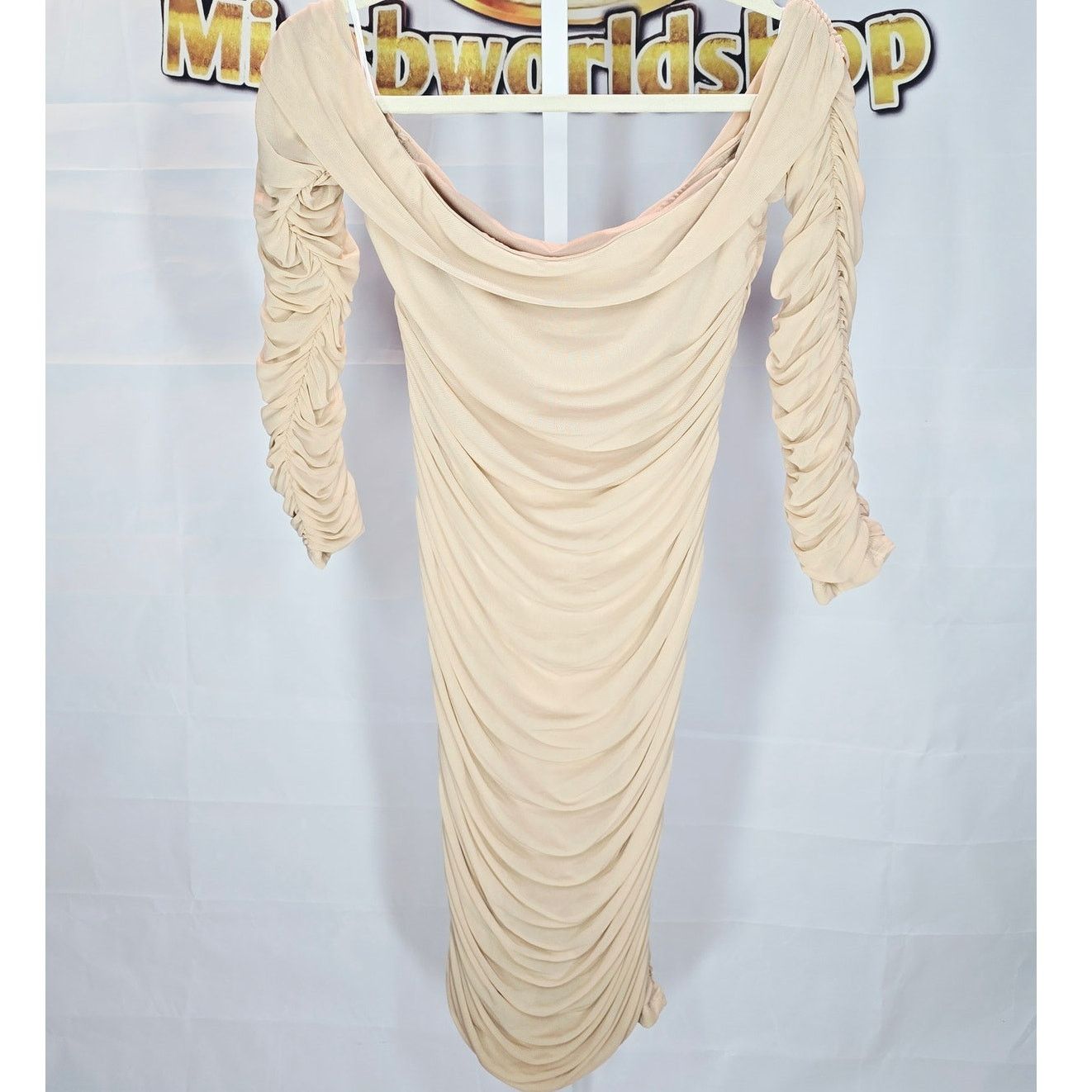 Shein Shein Nude Ruched Off-Shoulder Bodycon Dress Size XL Size XL / US 12-14 / IT 48-50 - 8 Thumbnail