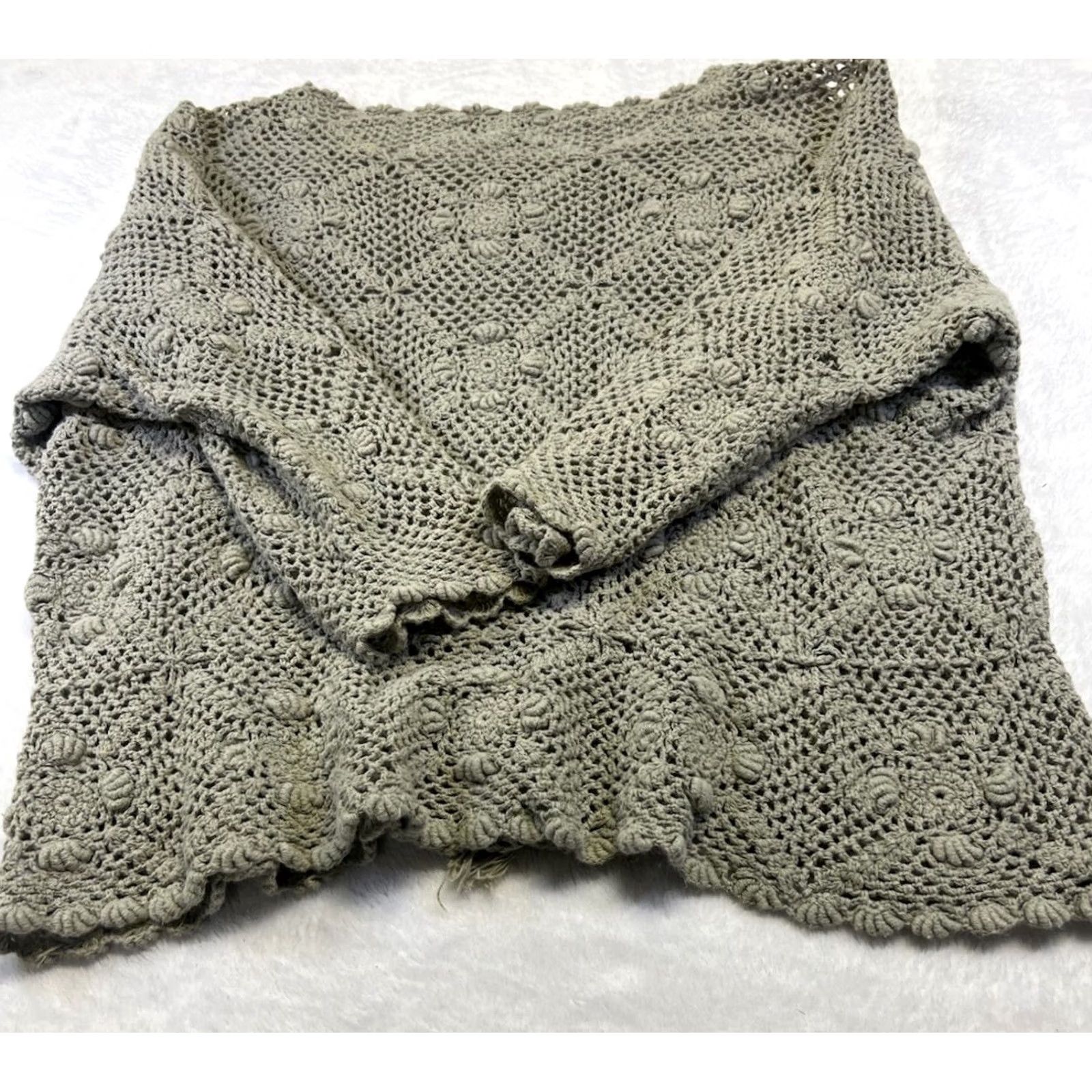 Velvet VINTAGE Midnight Velvet Crochet Top Boho Sage Green Floral Granny Square Medium Shirt Womens Size M / US 6-8 / IT 42-44 - 2 Thumbnail