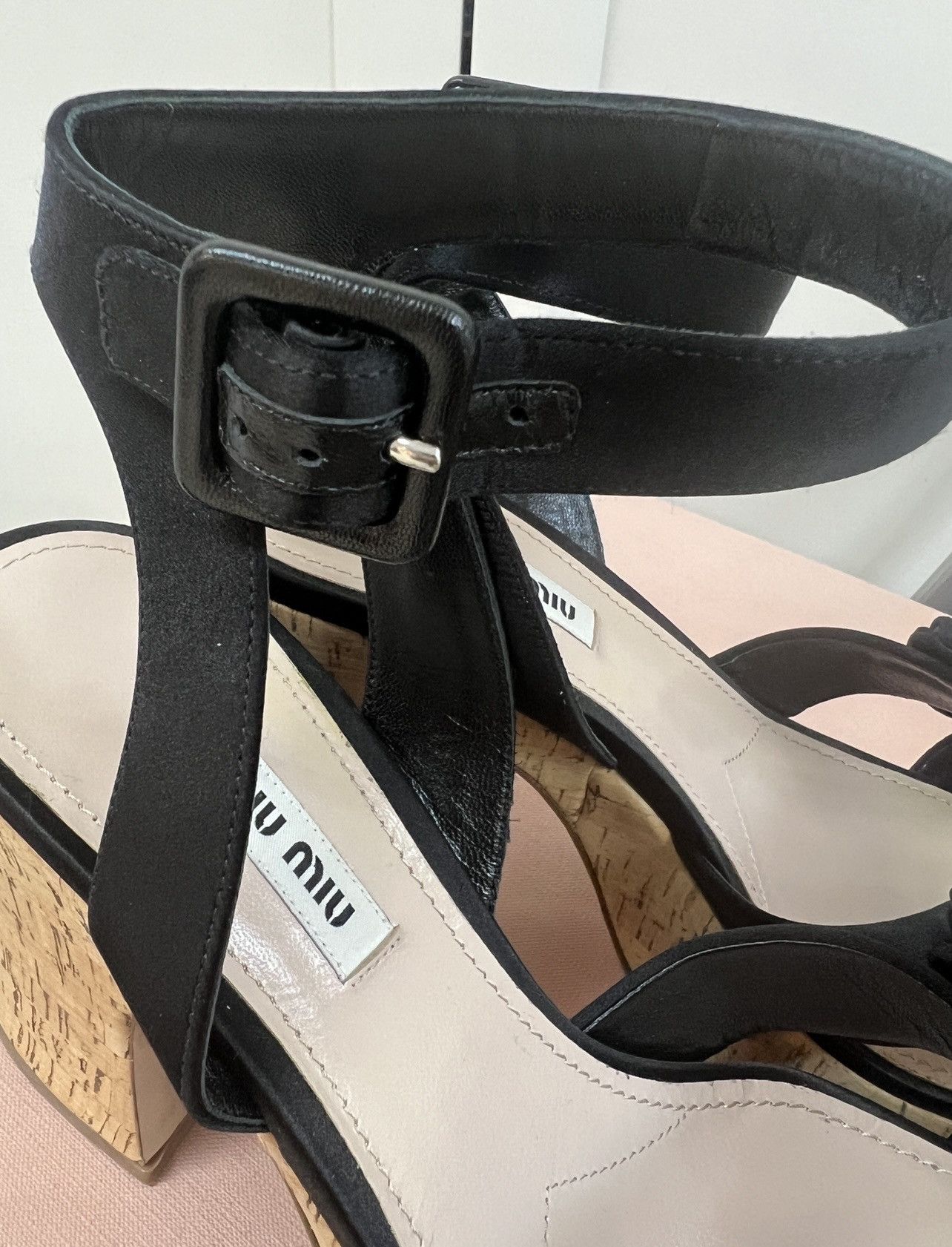 Miu Miu 🔥 Miu Miu Satin bow cork platform sandals shoes Size US 9 / IT 39 - 3 Thumbnail