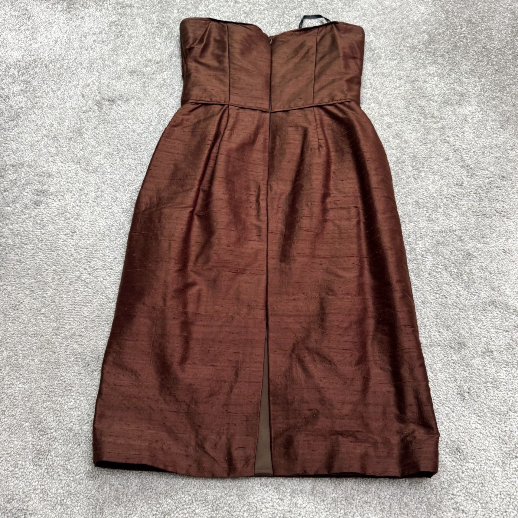 Vintage VINTAGE Siri Satin Strapless Cocktail Dress Women 2 Brown Midi Sleeveless Party Evening Glam Sheath Size XS / US 0-2 / IT 36-38 - 2 Thumbnail