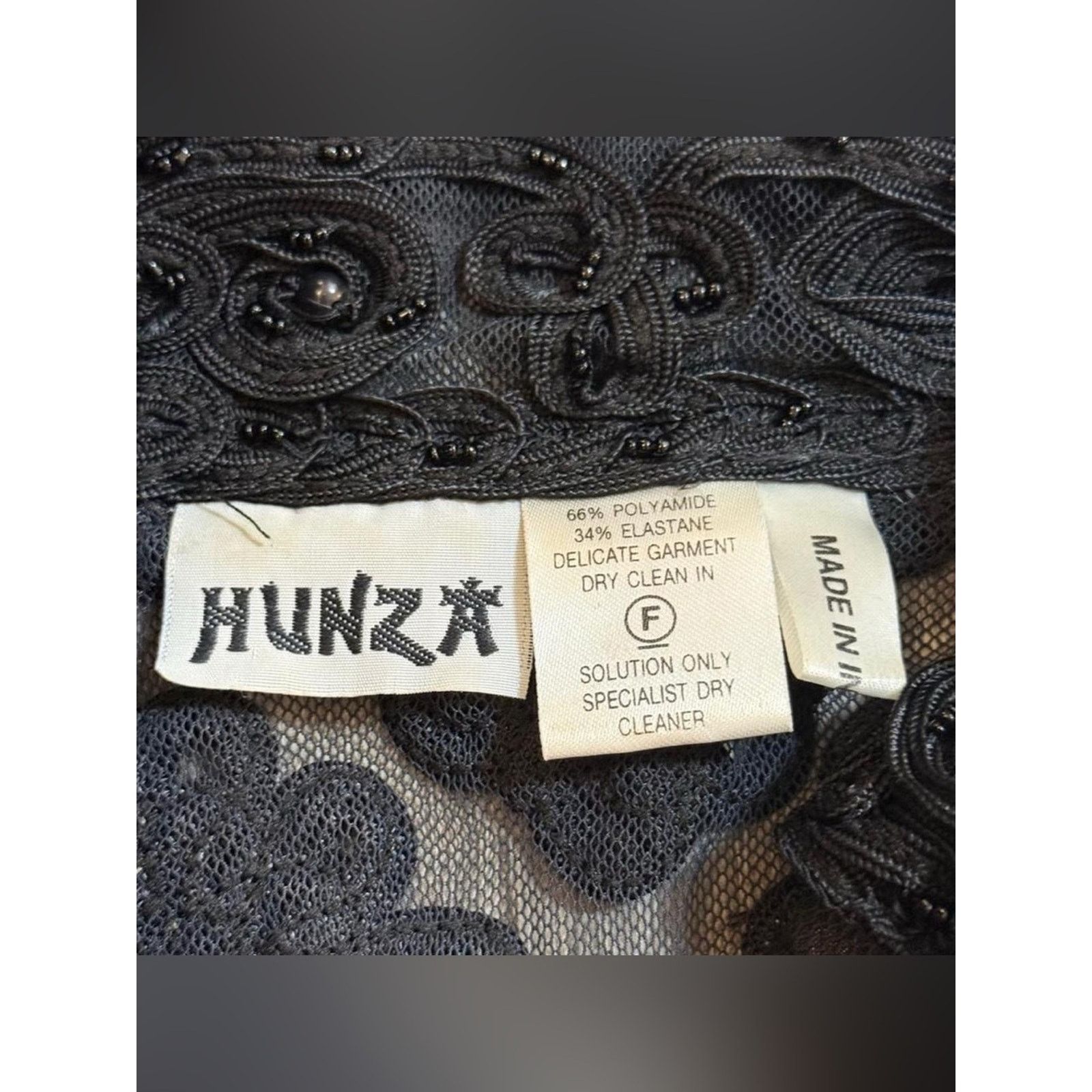 Hunza G Rare Vintage Hunza Black Mesh Beaded Embroidered Top 80s/90s Size S / US 4 / IT 40 - 4 Thumbnail