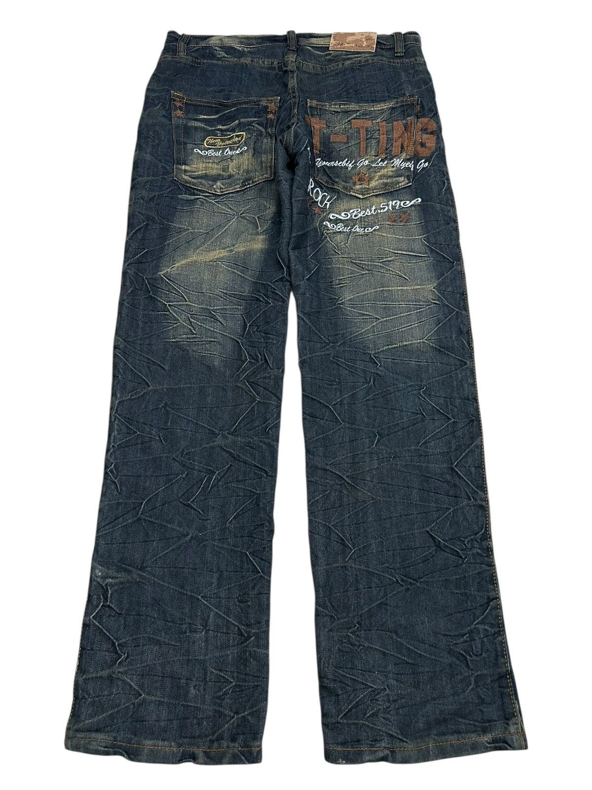 Le Grande Bleu (L.G.B.) Y2k Taiting Baggy Jeans Mud Washed Clawn Marks Size US 33 - 2 Thumbnail