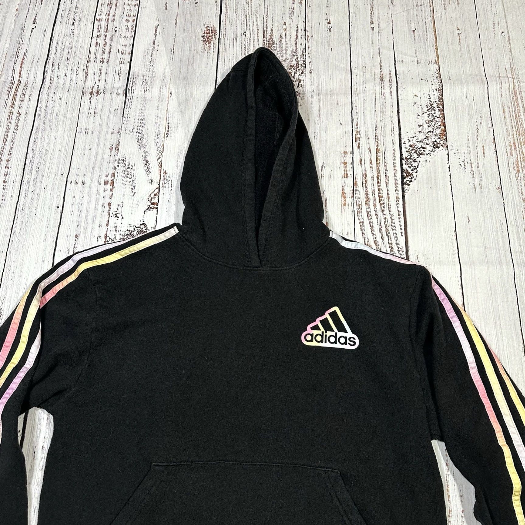 Adidas Adidas Hoodie Women's XL Pullover Crew Neck Raglan Sleeve Multicolor Pink Yellow Strips Sweatshirt Sports Classic Outdoor Size XL / US 12-14 / IT 48-50 - 3 Thumbnail