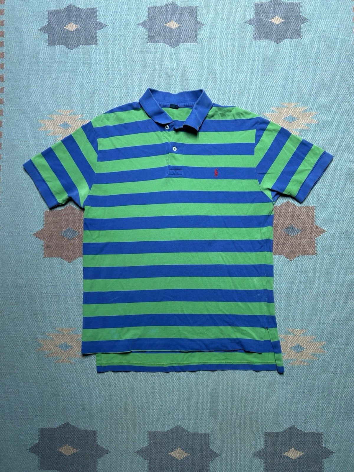 Vintage Polo Ralph Lauren polo shirt stripe blue green soft cotton M Size US M / EU 48-50 / 2 - 1 Thumbnail