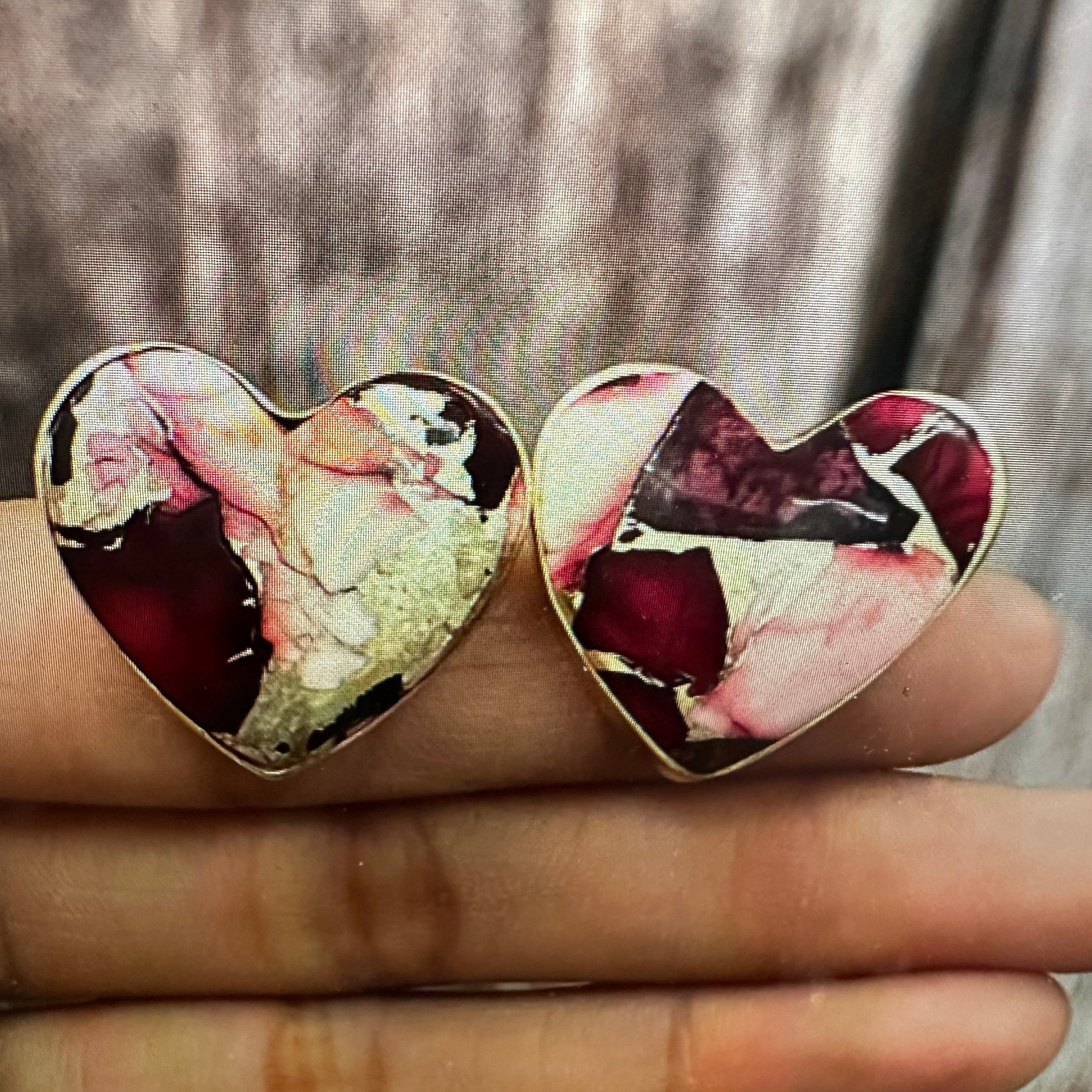 Other Handmade Dahlia Rose Heart Stud Earrings, Natural Stone, The Size ONE SIZE - 7 Thumbnail