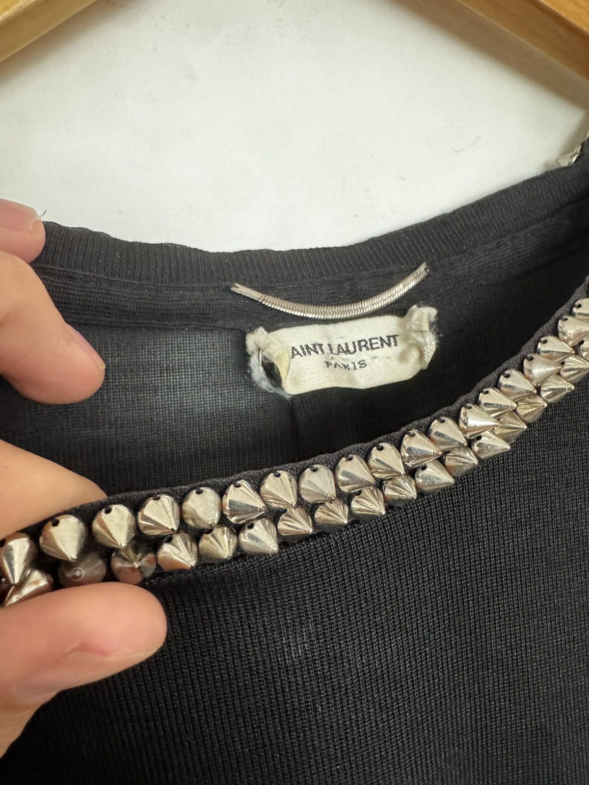 Saint Laurent Paris Spiked Collar Silk Hedi Pocket T Size US XS / EU 42 / 0 - 3 Thumbnail