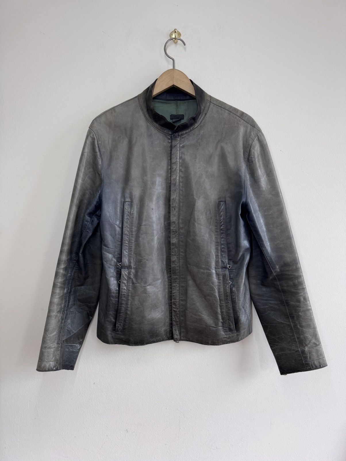 M0851 m0851 Canadian-Made Leather Moto Jacket Gray Size M Washed Size US M / EU 48-50 / 2 - 1 Thumbnail
