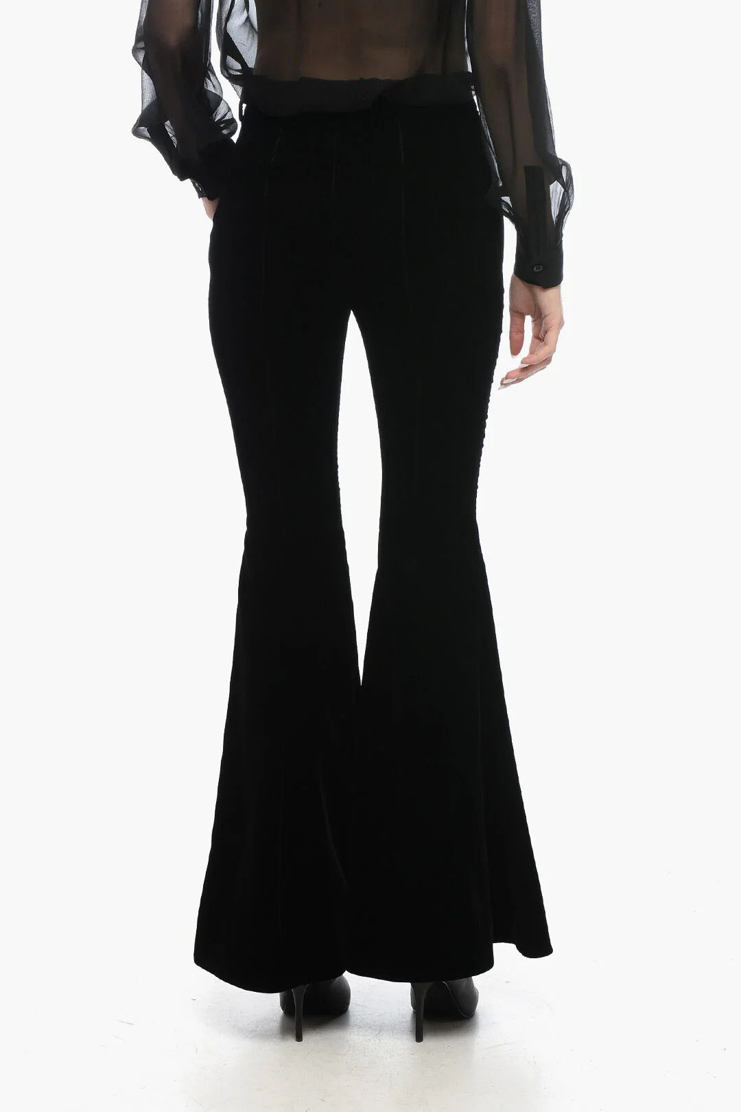 Saint Laurent Paris og1mm0326 Velvet Flared Pant in Black Size 30" / US 8 / IT 44 - 2 Thumbnail