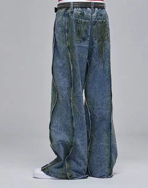 VIBE Water Ripple Heavy Duty Washed Distressed Jeans Size US 32 / EU 48 - 2 Thumbnail