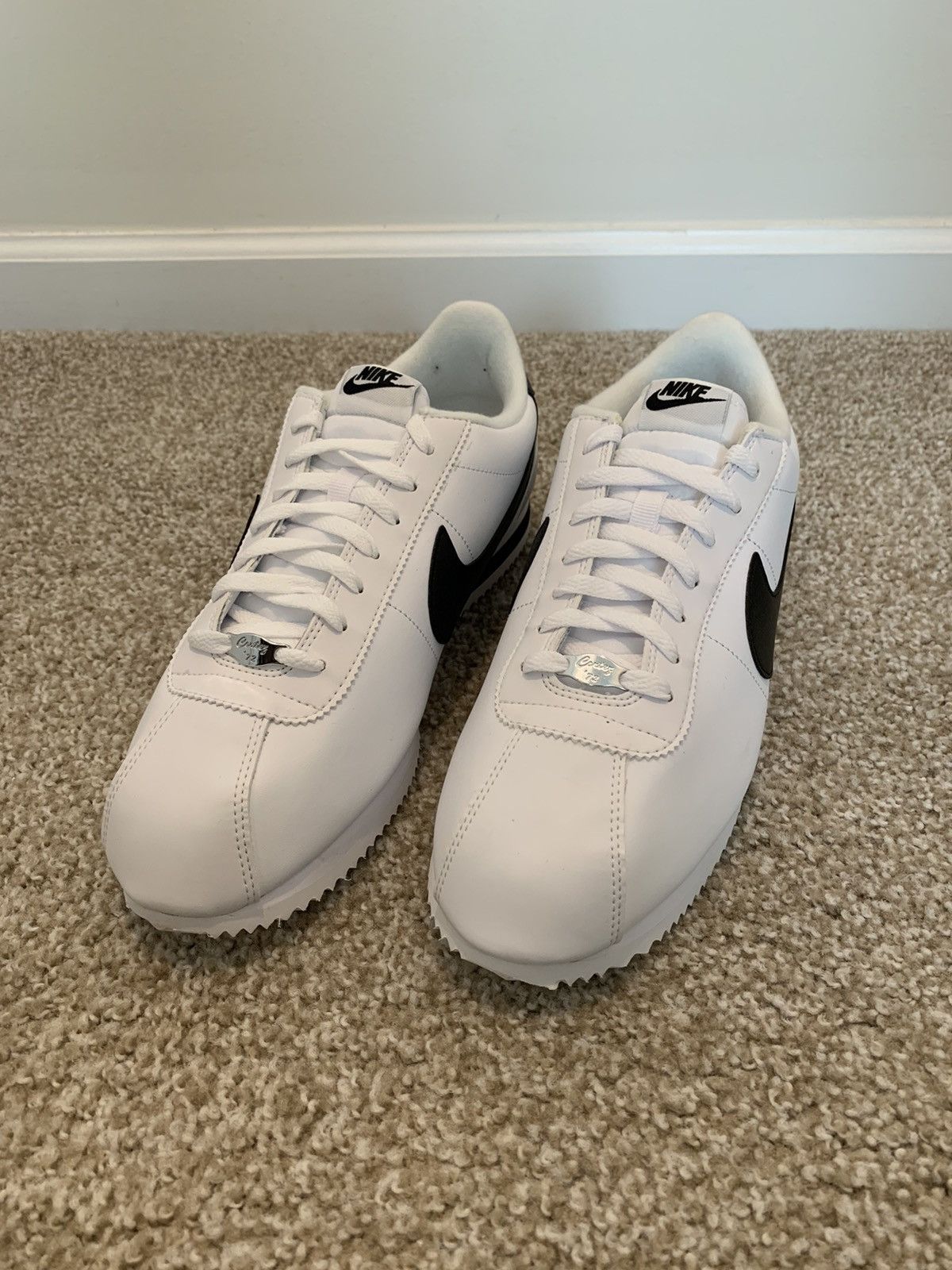 image of Nike Cortez Basic Leather White Black Shoes, Men's (Size 13)