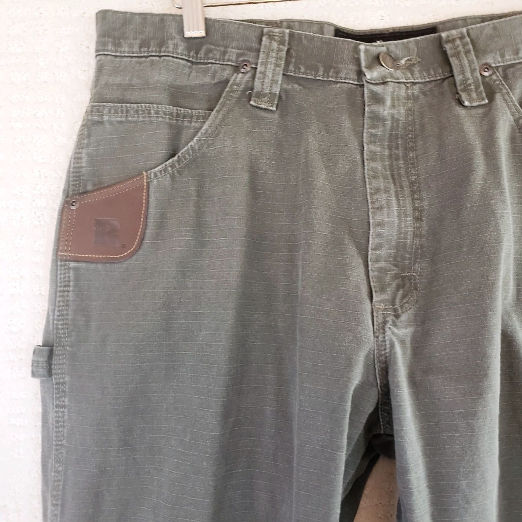 Wrangler VINTAGE Wrangler RIGGS Workwear Mens Brown Carpenter Work Pants 35X30 Green Ripstop Size US 35 - 5 Thumbnail