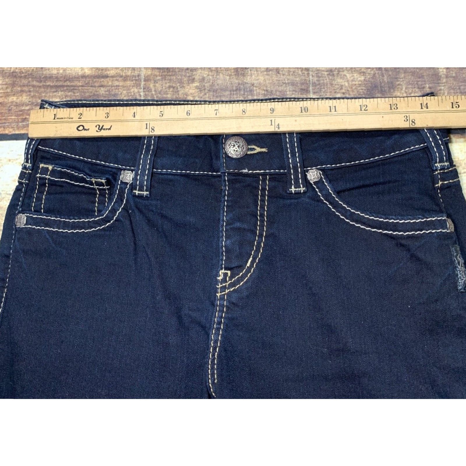 Vintage Silver Suki Women's Super Stretch High Capri Jeans 29x24 Dark Blue Denim Size 29" - 4 Thumbnail