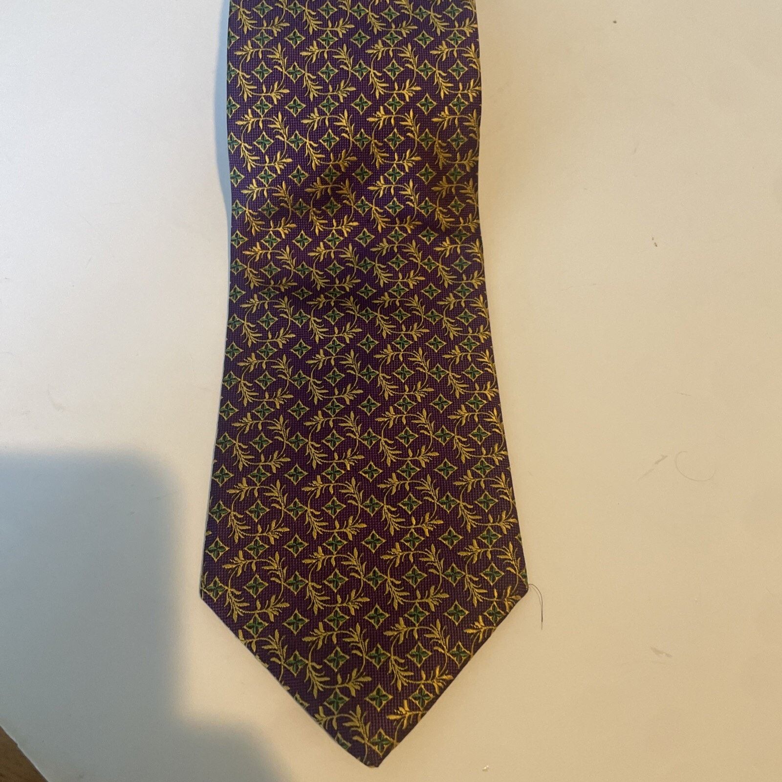 Hickey Freeman HICKEY FREEMAN Men's 100% Silk Tie Purple Green Gold Floral Size ONE SIZE - 3 Thumbnail