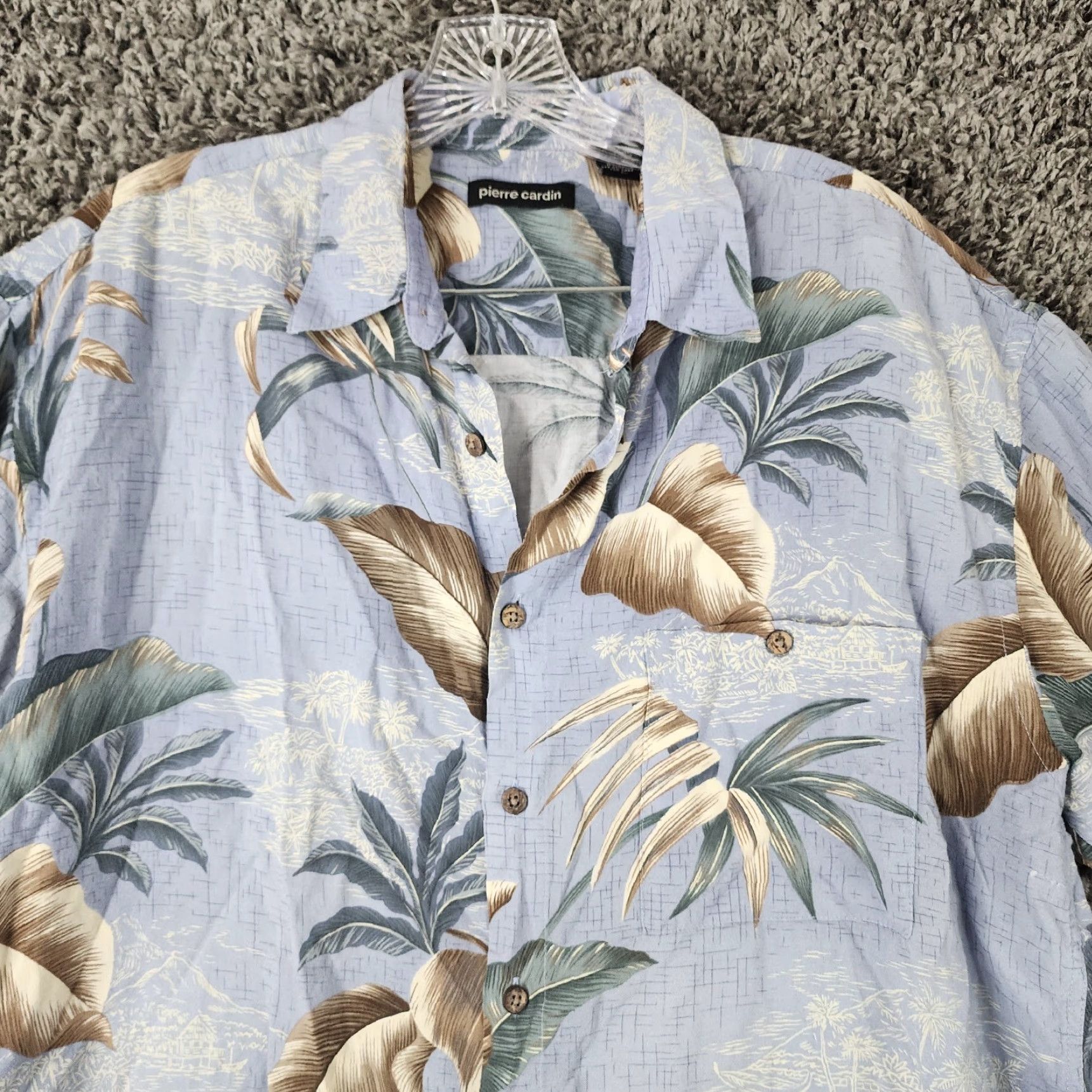 Pierre Cardin VINTAGE Pierre Cardin Hawaiian Floral Button-Up Shirt Adult Large Blue Mens Size US 33 - 4 Thumbnail