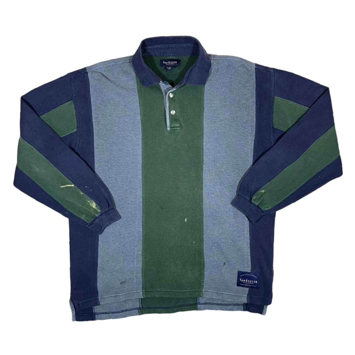 Van Heusen VINTAGE Van Heusen Colour Block Striped Distressed Collared Sweatshirt Small M L Shirt Mens Wool Pullover Multicoloured Pattern 90s #11547 Size US S / EU 44-46 / 1 - 2 Thumbnail