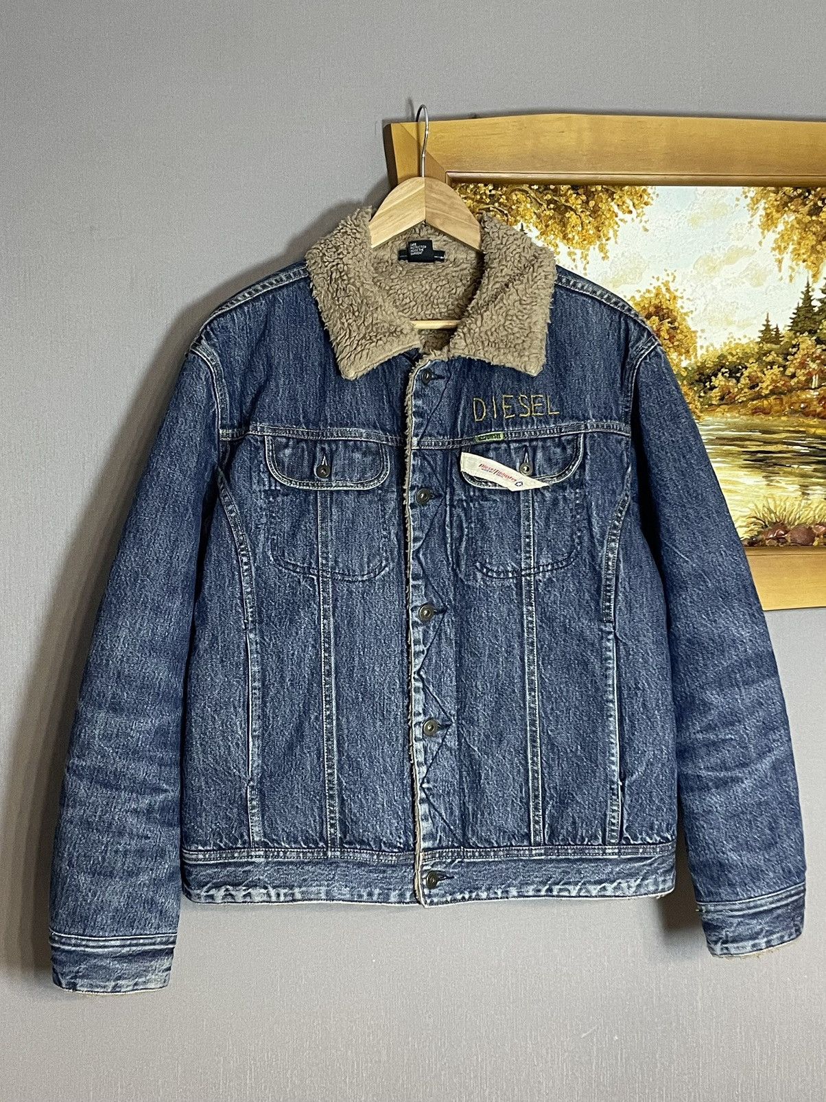 Diesel Vintage Diesel Cropped Washed Denim Sherpa Jacket Hedi RRL Size US XL / EU 56 / 4 - 2 Thumbnail