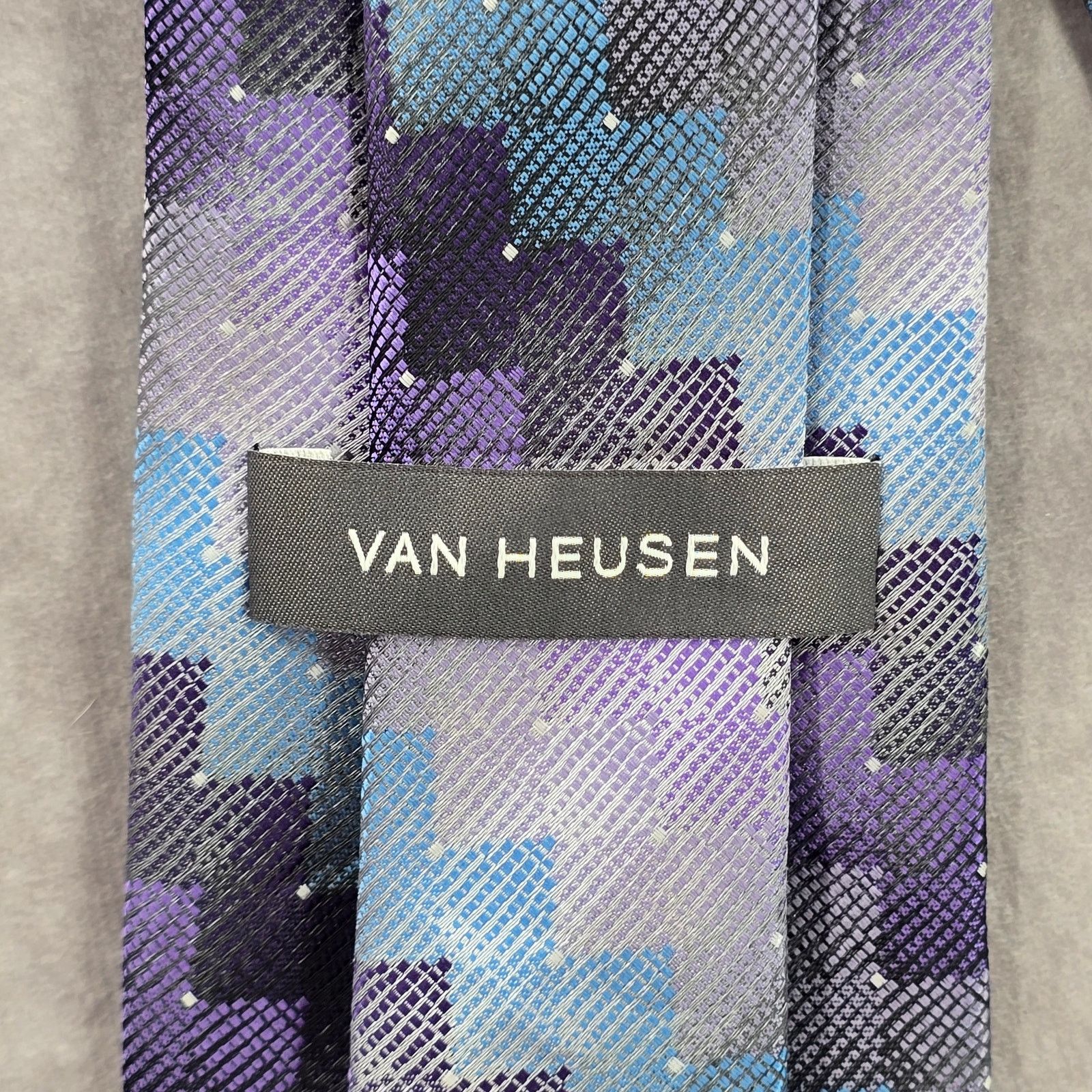 Van Heusen Van Heusen Purple Gray Blue Geometric Polyester Neck Tie Size 30 - 4 Thumbnail