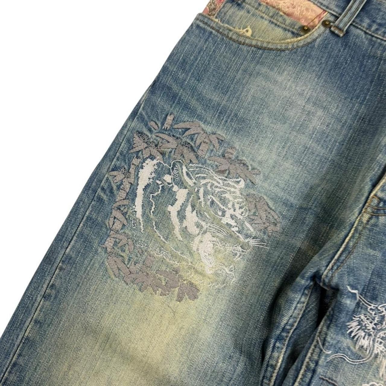 Karakuri Tamashii Karakuri Tamashii Embroidered Tiger Japanese Jeans Waist 33 Size US 33 - 3 Thumbnail