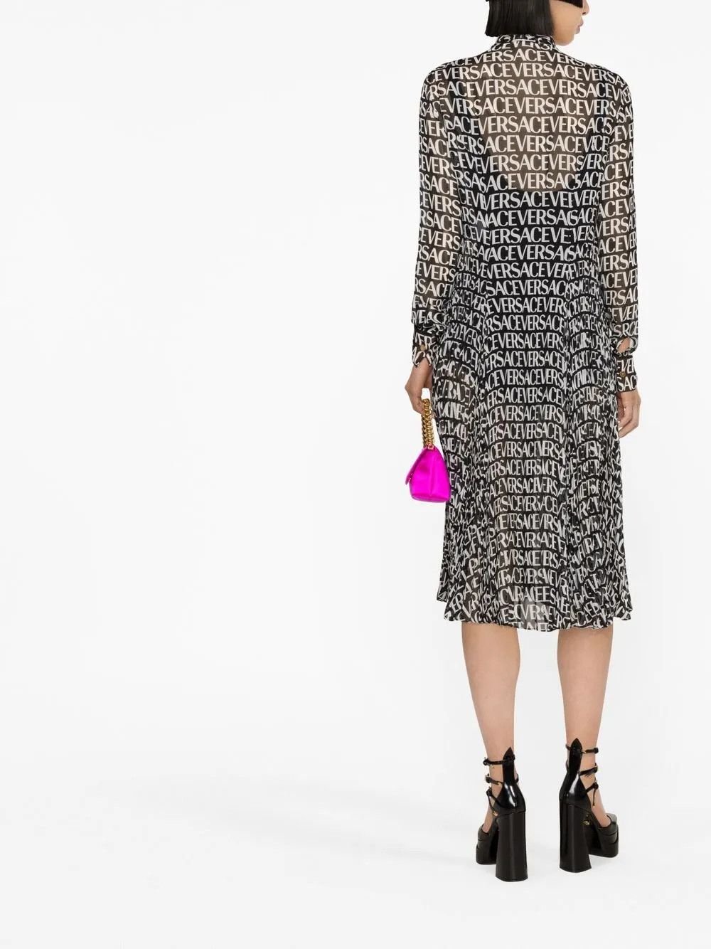 Versace o1y0226 Silk Midi Dress in Black/White Size XS / US 0-2 / IT 36-38 - 3 Thumbnail