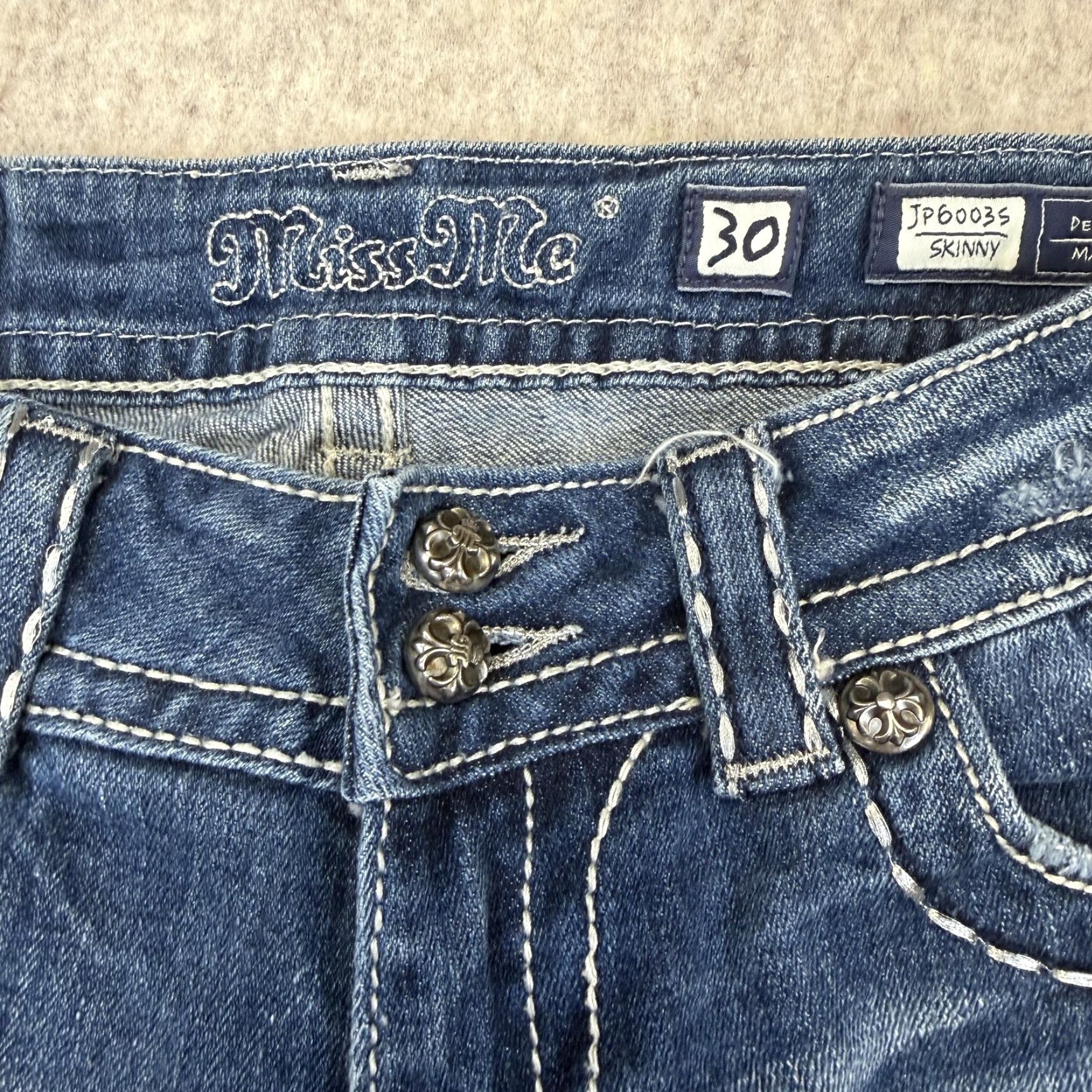 Miss Me Miss Me Jeans Womens 30 Blue Skinny Embellished Rhinestone Flap Pockets JP6003S Size 30" / US 8 / IT 44 - 5 Thumbnail