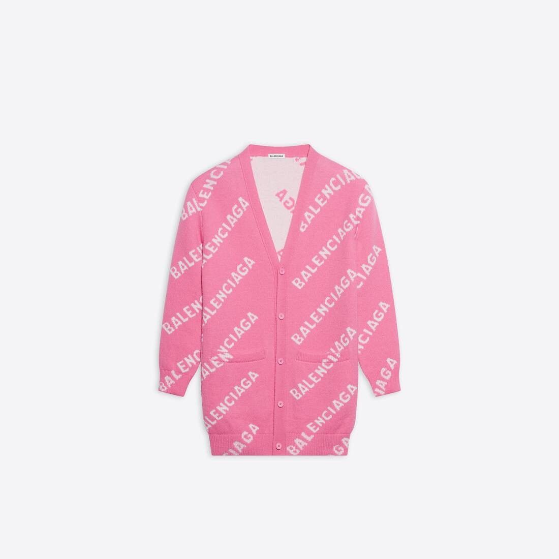 Balenciaga o1bcso1str0525 Allover Logo Cardigan in Pink/White Size S / US 4 / IT 40 - 1 Thumbnail