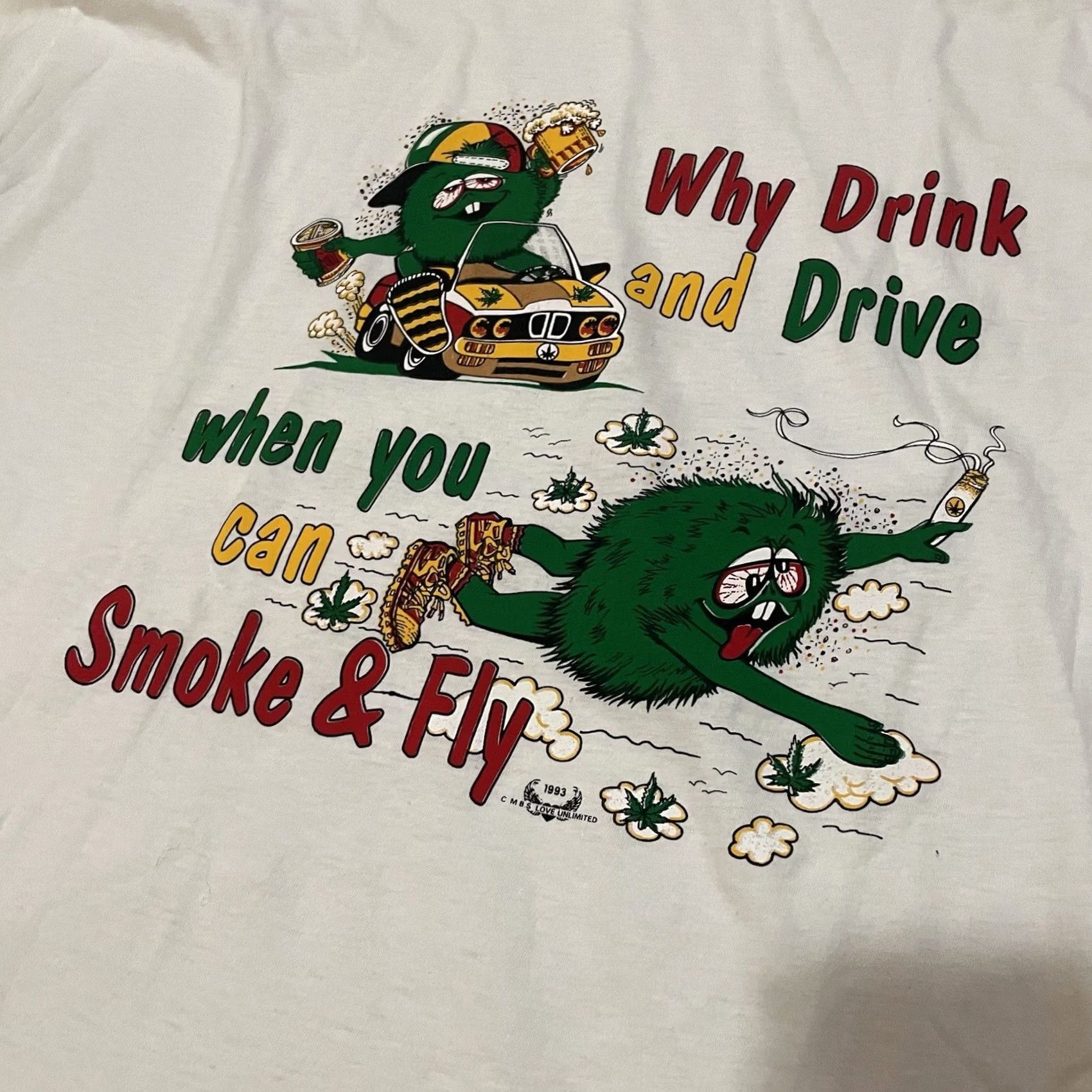 Vintage VINTAGE College Ware USA Shirt 2XL White Cotton Crew Neck Short Sleeve Smoke Fly Bob Marley Graphic Print Men Mens 1990s VTG RAP HIP HOP Size US XXL / EU 58 / 5 - 2 Thumbnail