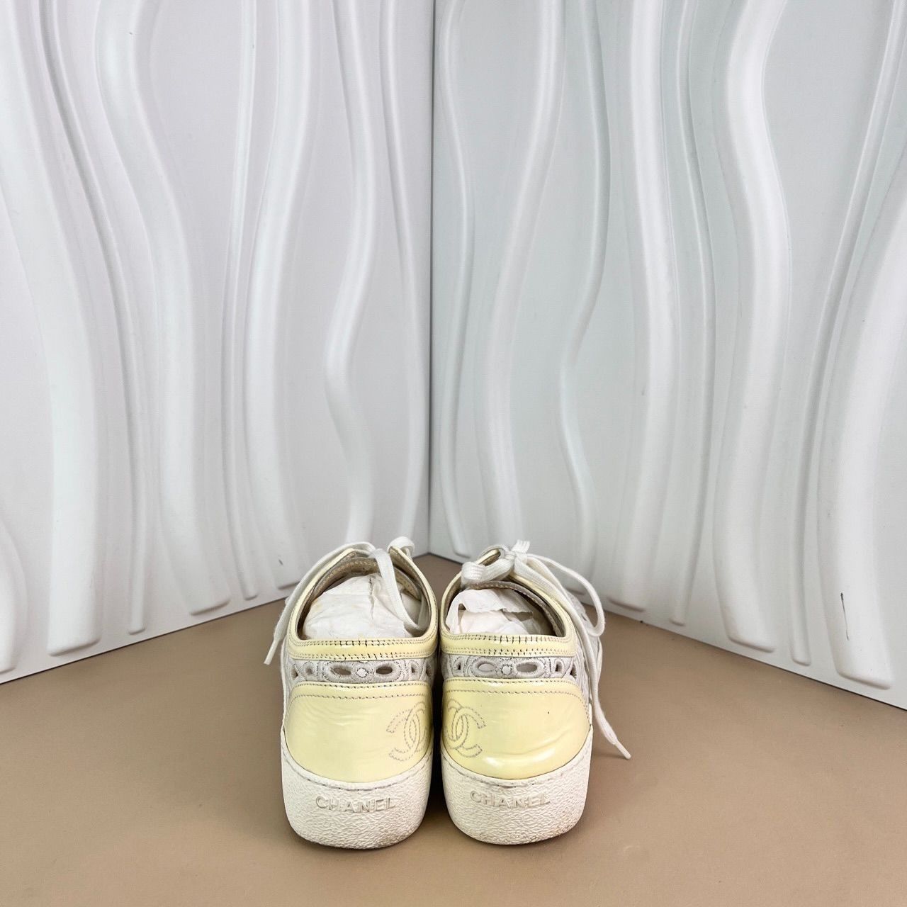 Chanel Chanel White Patent Leather Cutout Sneakers With Double C Lo Size US 7 / IT 37 - 6 Thumbnail