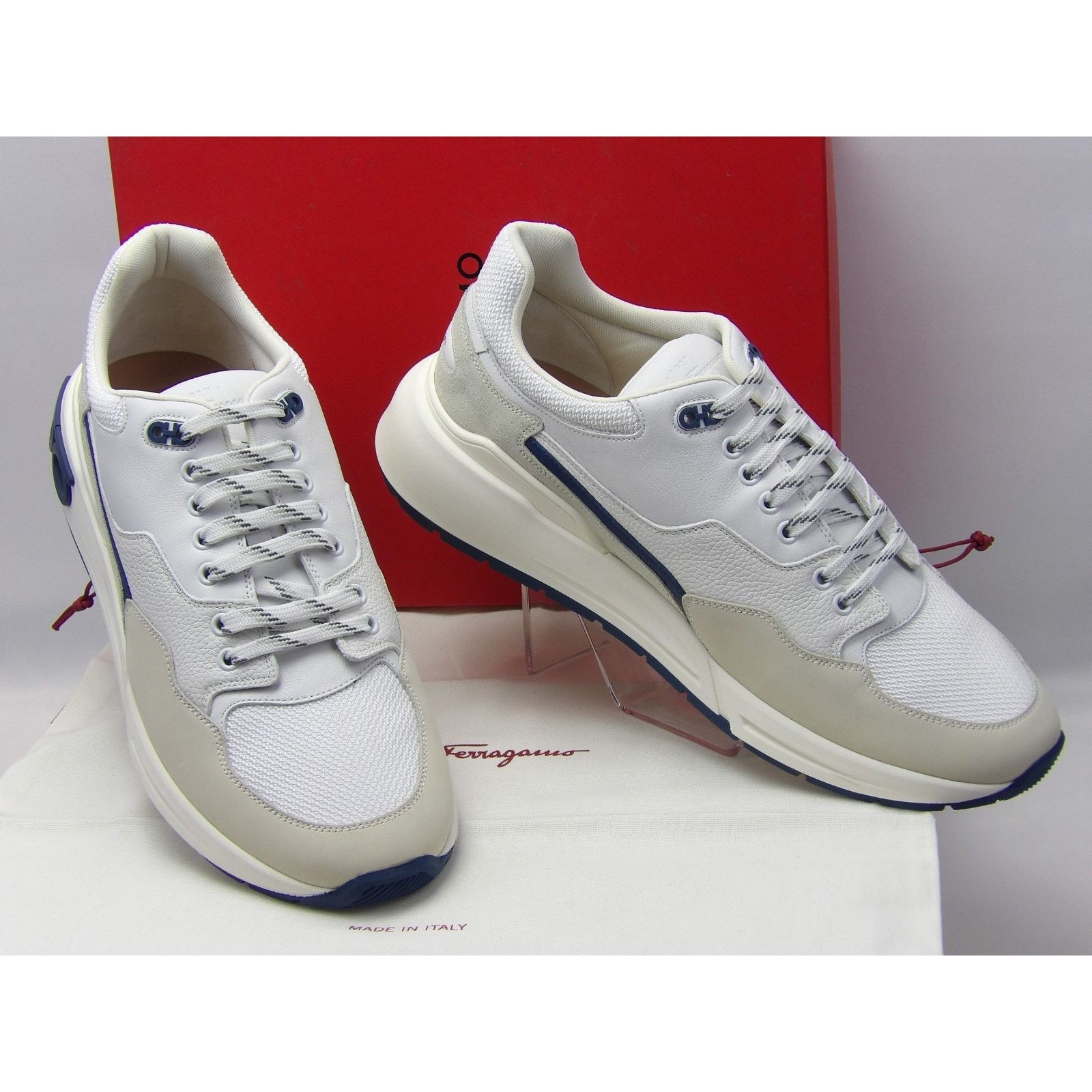 Salvatore Ferragamo FERRAGAMO COSMA LOW WHITE EATHER GANCINI MESH SNEAKERS 13 IT Size US 14 / EU 47 - 4 Thumbnail