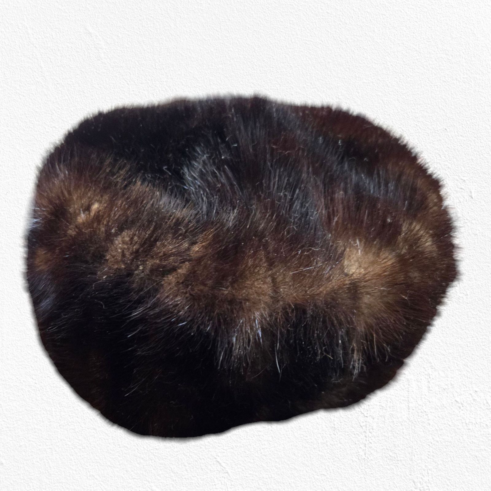 Vintage 1950s Brown Mink Fur Pillbox Hat Mid-Century Satin Lined Size ONE SIZE - 4 Thumbnail