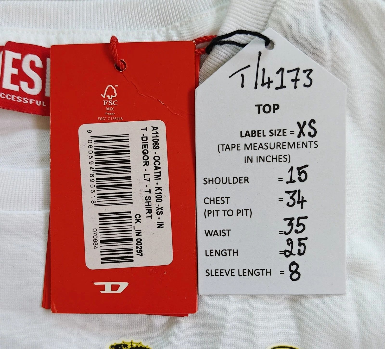 Diesel DIESEL White T-shirt with DSL 78 Denim print T 4173 Size US XS / EU 42 / 0 - 5 Thumbnail