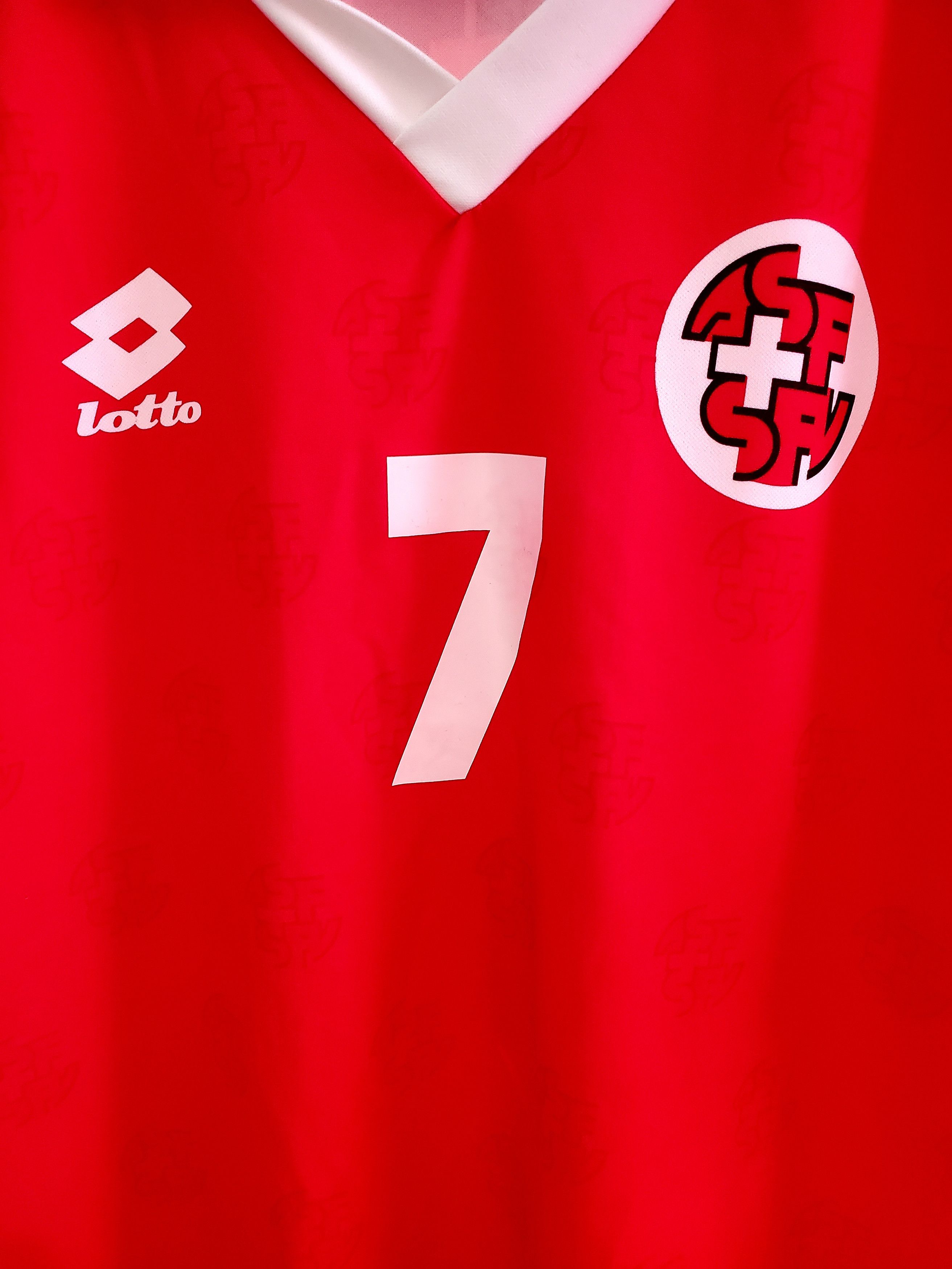 Lotto Sport × Vintage Vintage 1994-96 Switzerland Home Shirt Sutter #7 Jersey L Size US L / EU 52-54 / 3 - 3 Thumbnail