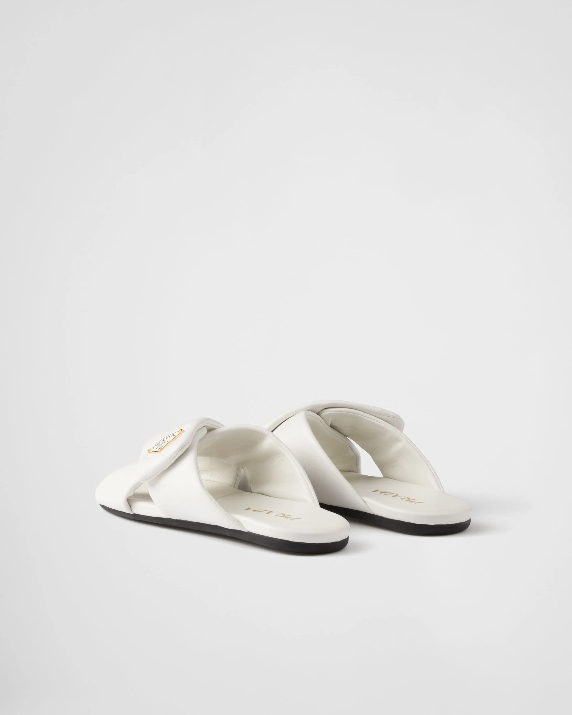 Prada o1B3y1r0526 Padded Nappa Leather Slides in White Size US 8 / IT 38 - 4 Thumbnail