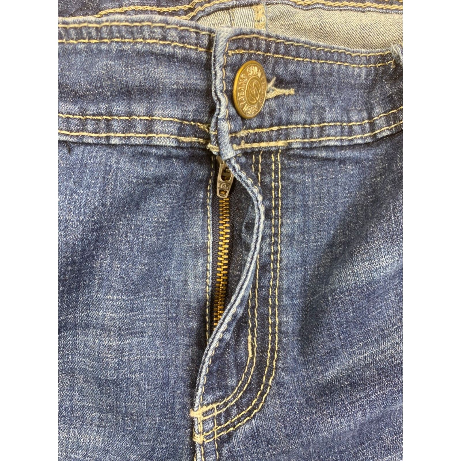 Vintage Seven7 Luxe Denim Jeans Womens 18 Skinny Mid Rise Dark Wash Distress 8162 Size 40" / US 18 - 3 Thumbnail