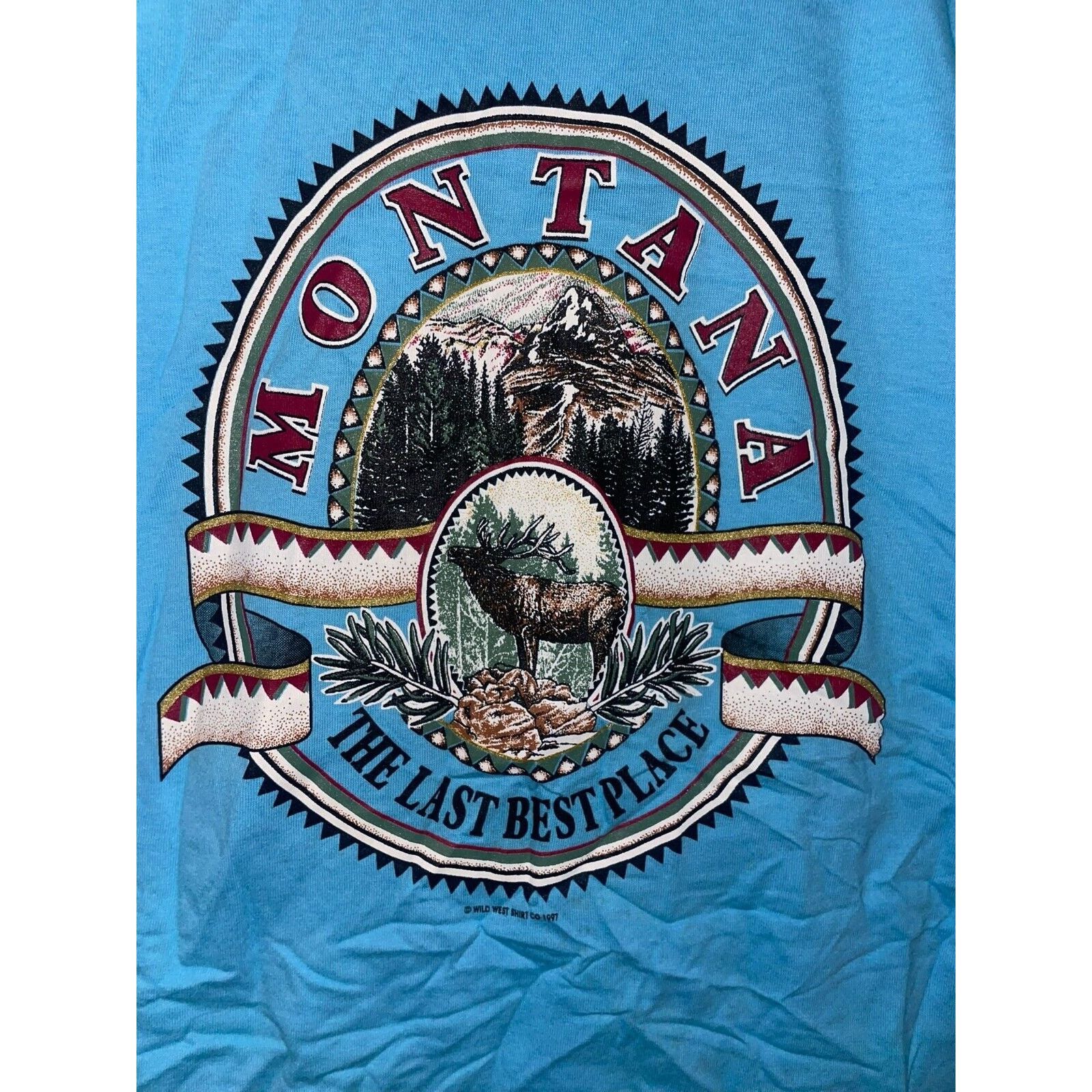 Jerzees Vintage Montana Shirt Nature Animal Elk Blue Tee 90s VTG L Size US L / EU 52-54 / 3 - 2 Thumbnail