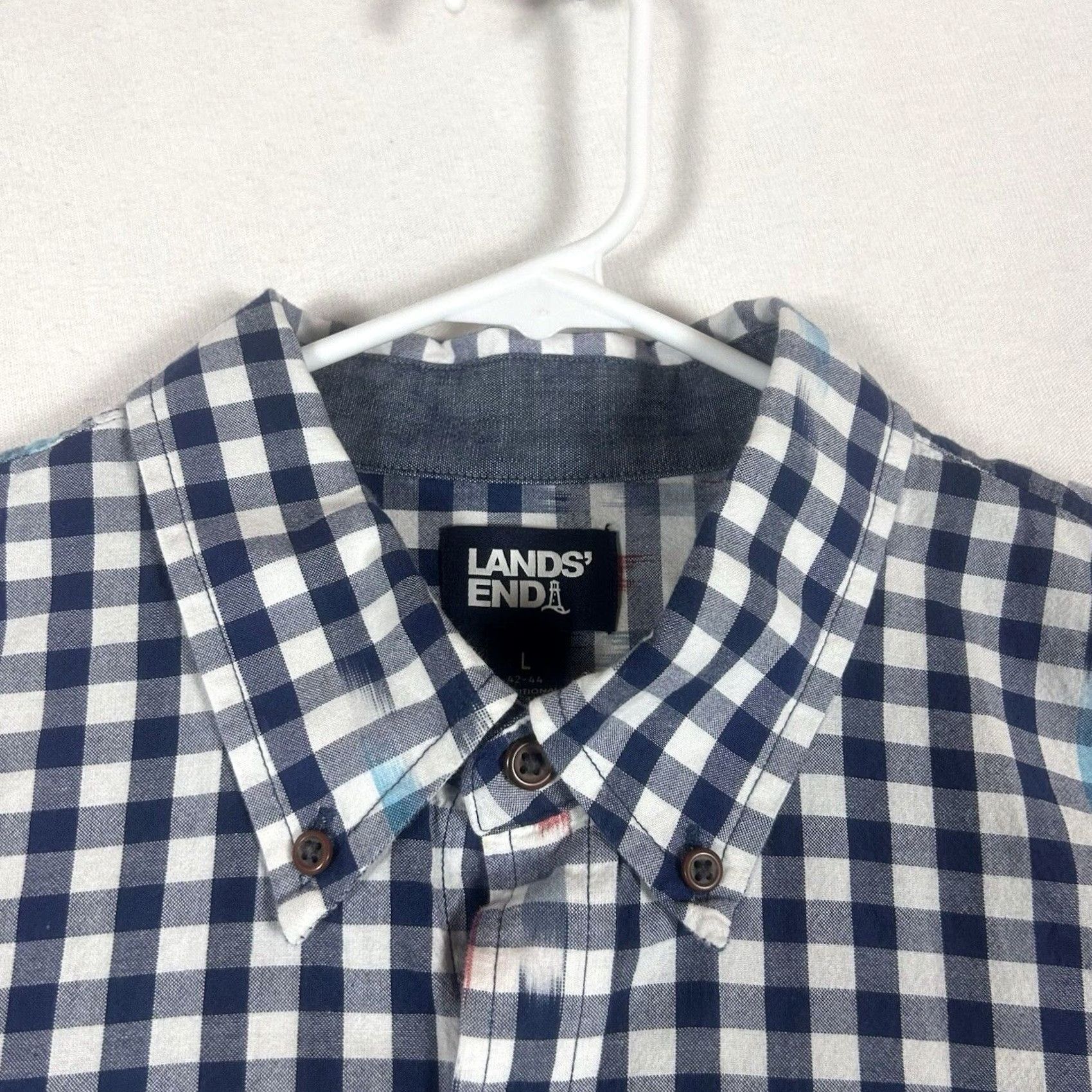 Lands' End Lands' End Button Down Shirt Men's L Blue Gingham Plaid Short Sleeve Casual Size US L / EU 52-54 / 3 - 4 Thumbnail
