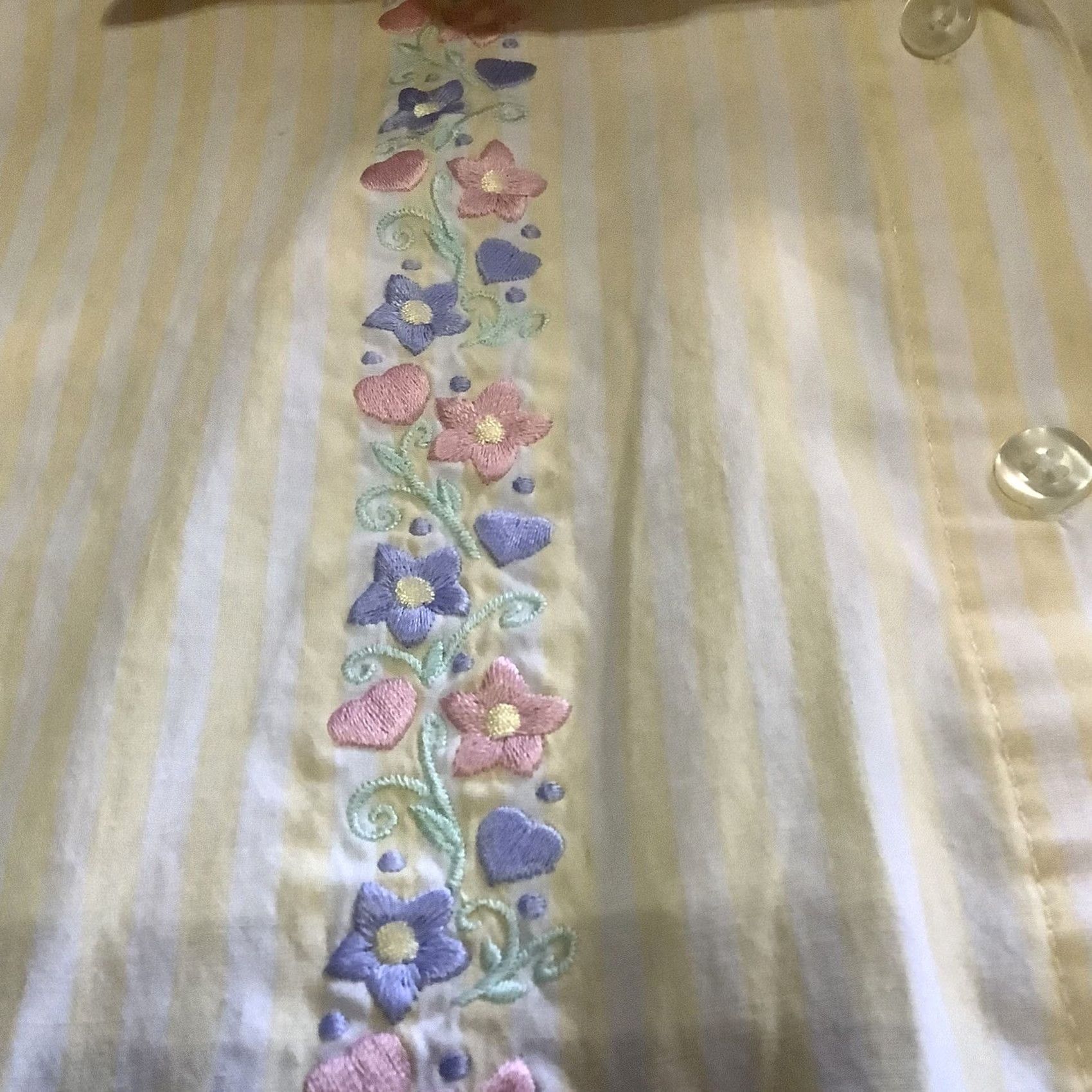 Vintage VINTAGE Gitano Women's Button-Up Shirt M Cotton Embroidered Floral Striped Yellow Size M / US 6-8 / IT 42-44 - 2 Thumbnail