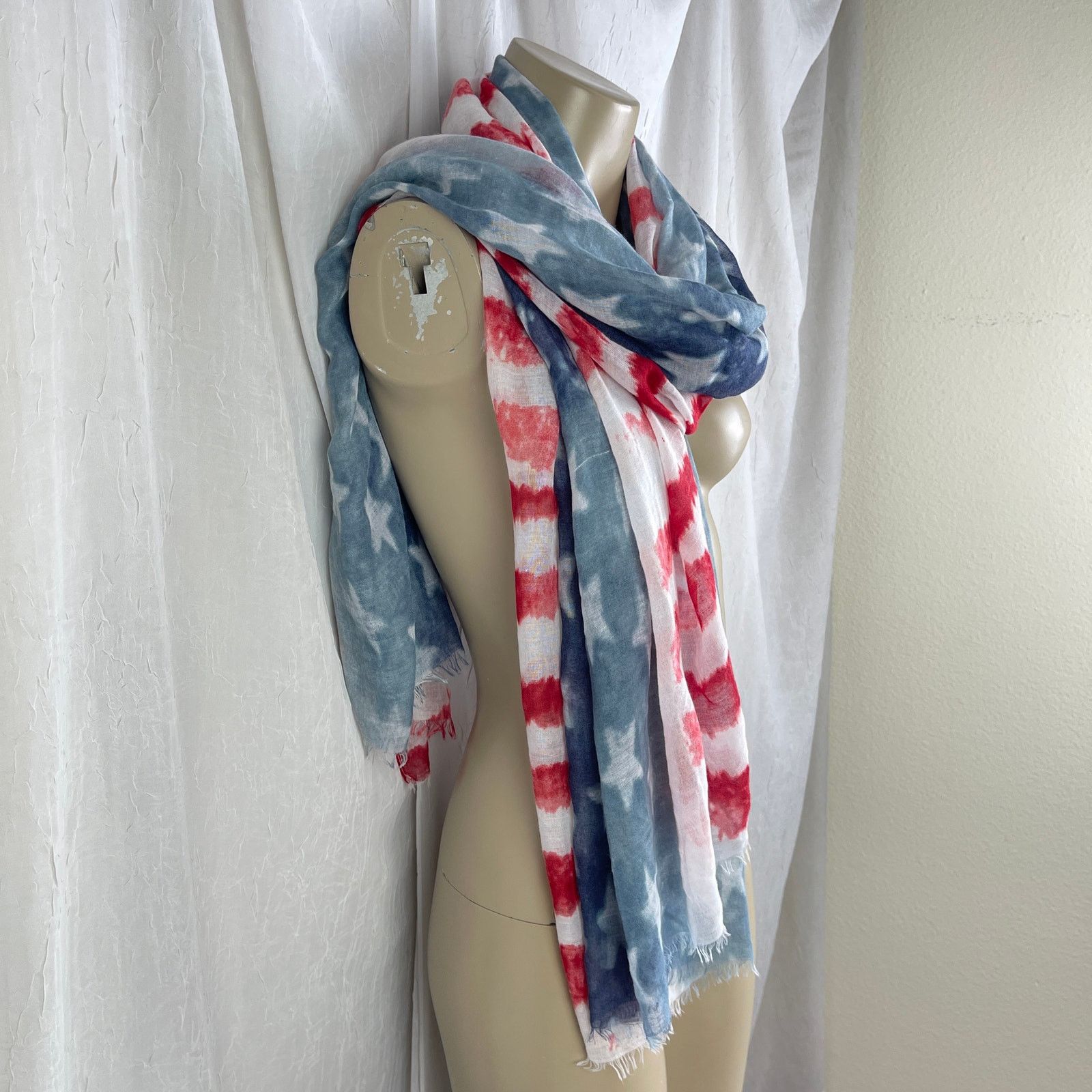 Other American Flag Sheer Scarf Raw Edge USA 4th of July Patriotic Size ONE SIZE - 10 Thumbnail