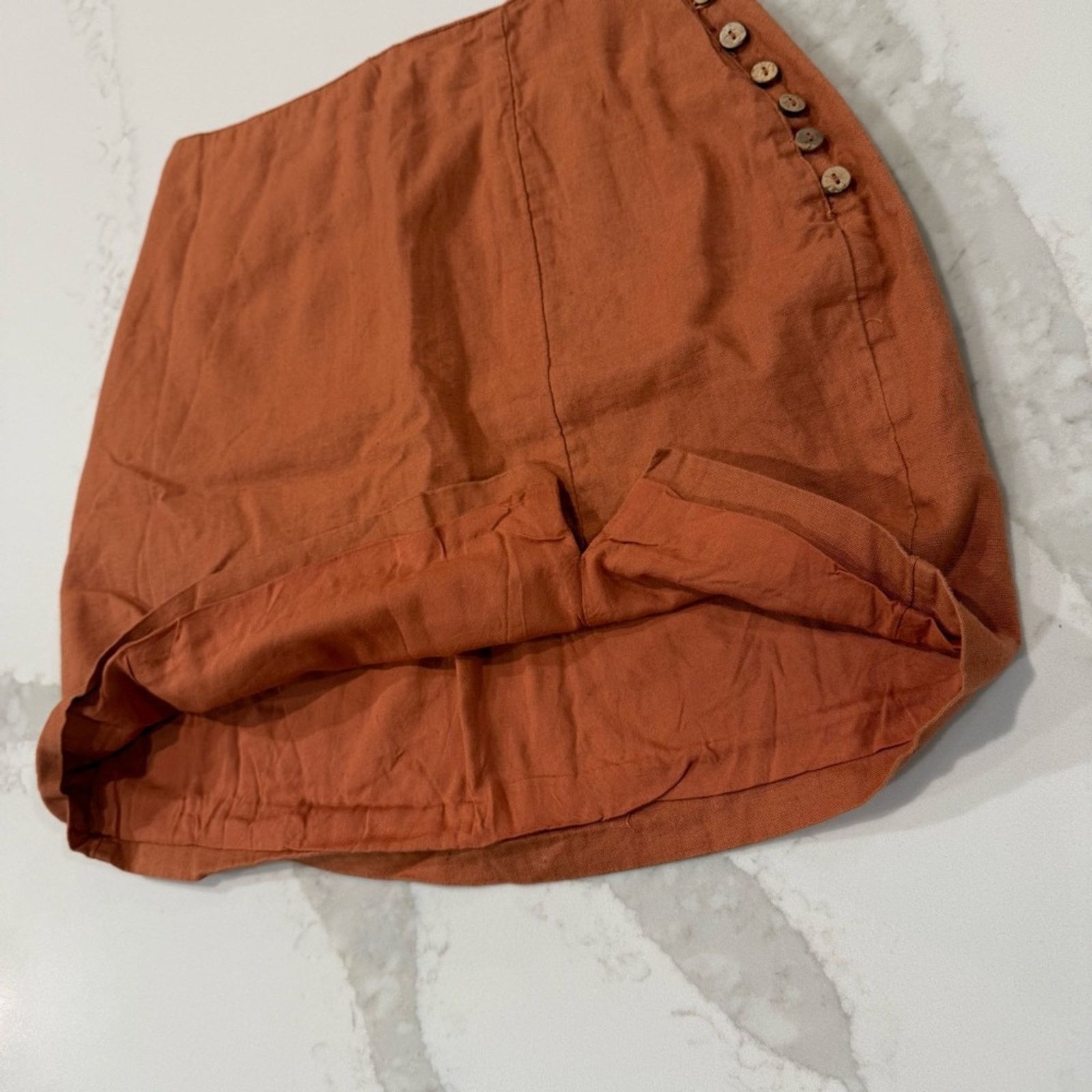 Free People Free People LinenBlend ButtonSide MiniSkirt Womens XS Orange Size 26" / US 2 / IT 38 - 3 Thumbnail