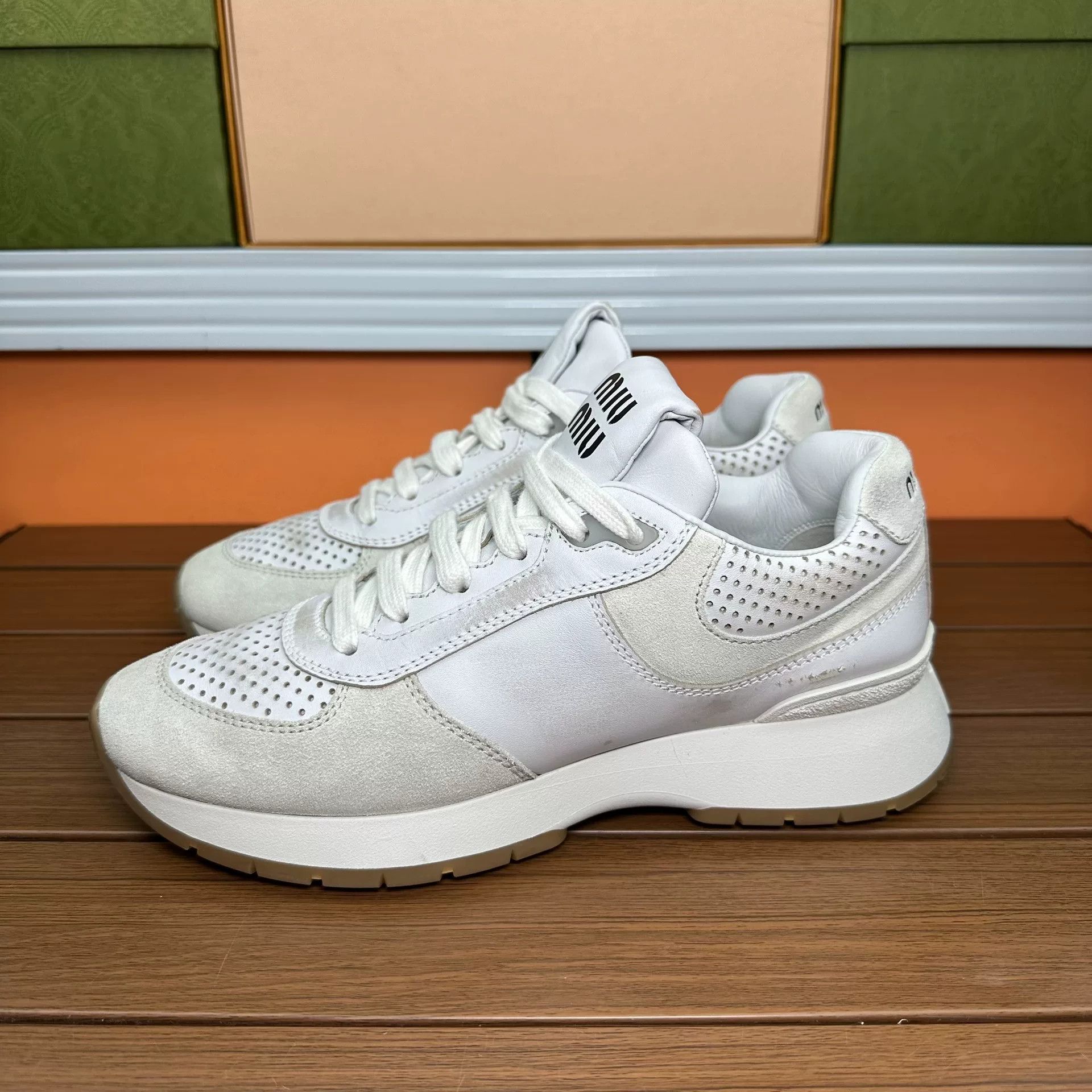 Miu Miu Miu Miu Retro White Lowtop Sneakers it_38 Women Size US 8 / IT 38 - 1 Thumbnail