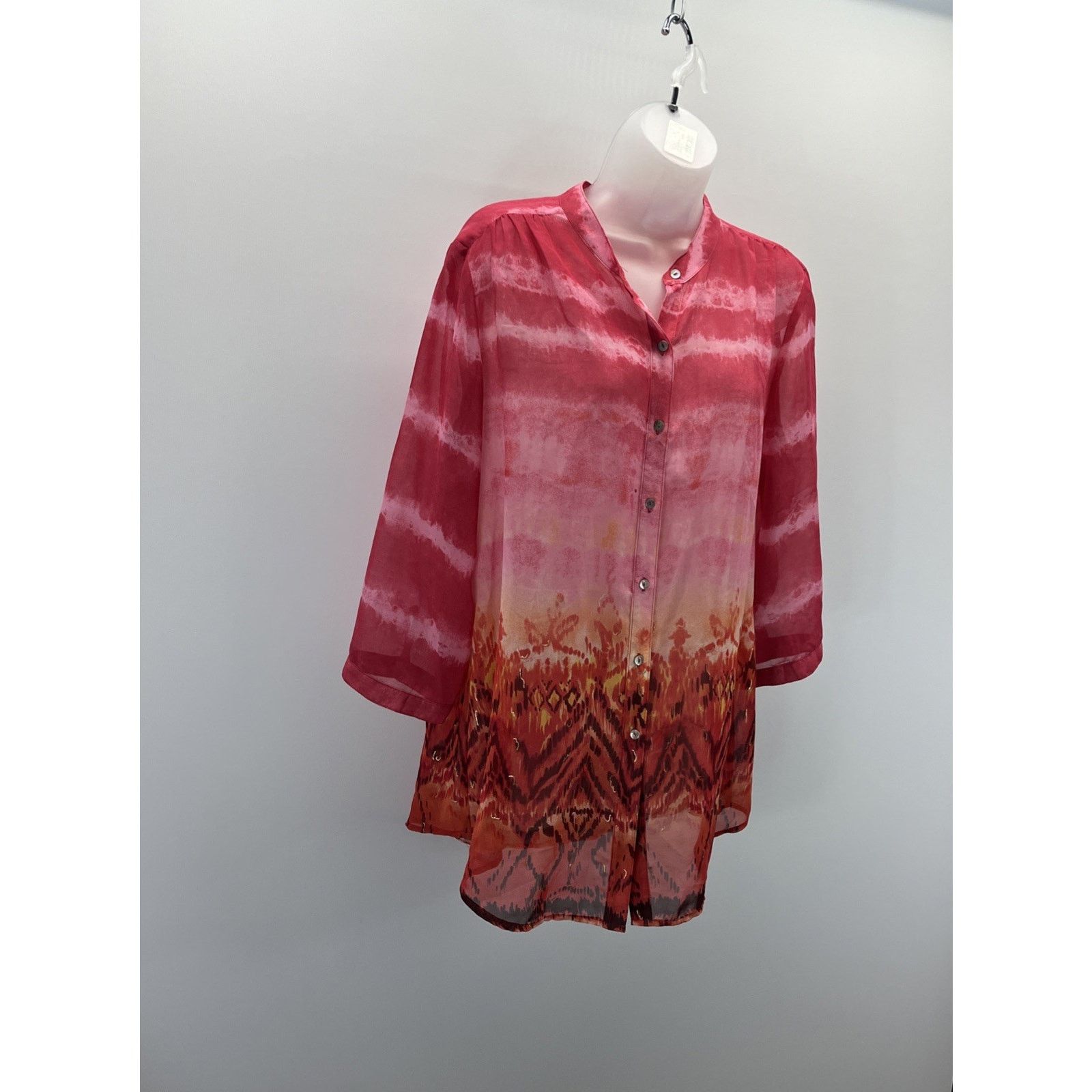 Chicos Chico's Top 2 Women's S Pink Orange Red Sheer Blouse Size XS / US 0-2 / IT 36-38 - 3 Thumbnail