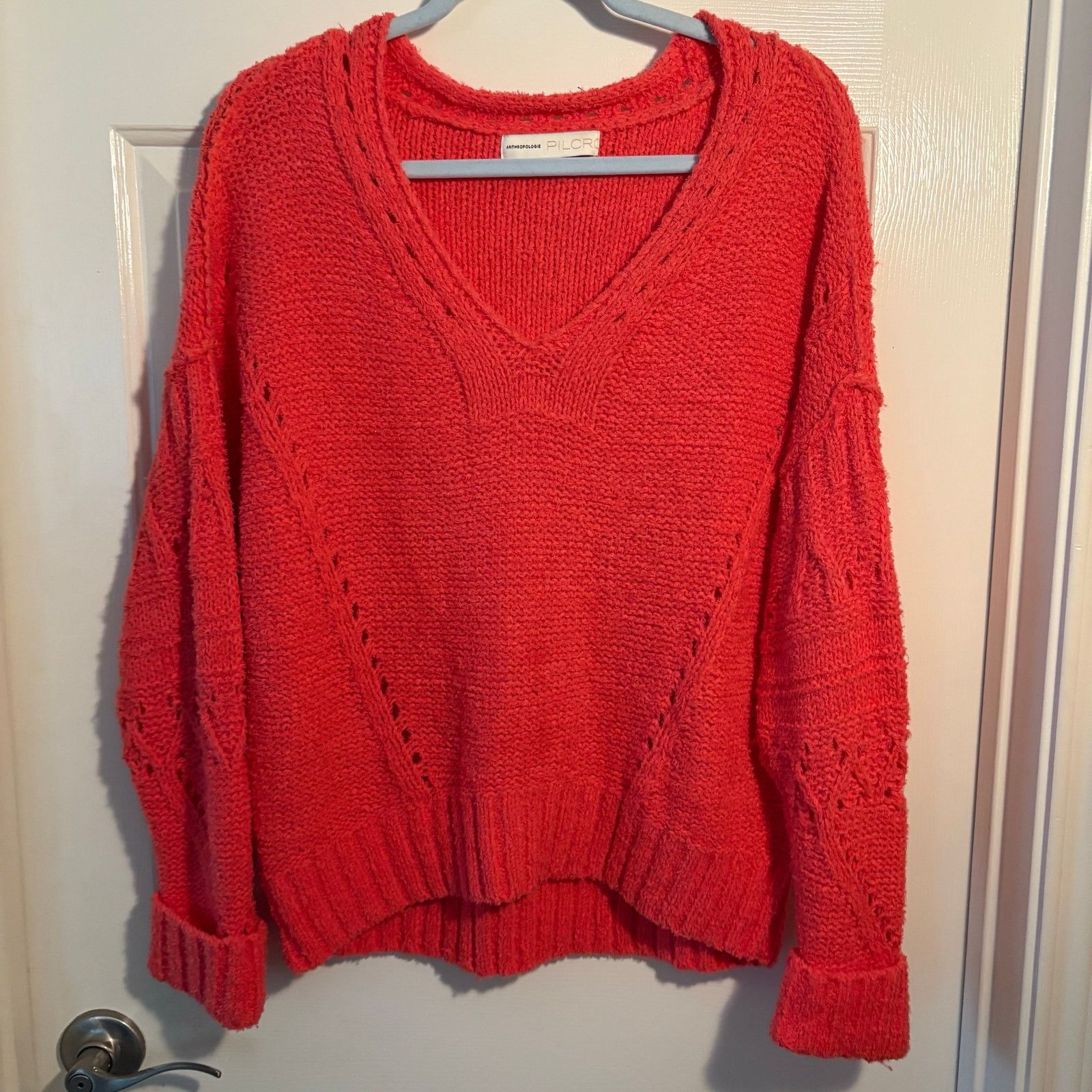 Anthropologie Anthropologie Pilcro Oversized V-Neck Coral Knit Sweater XS Size XS / US 0-2 / IT 36-38 - 4 Thumbnail