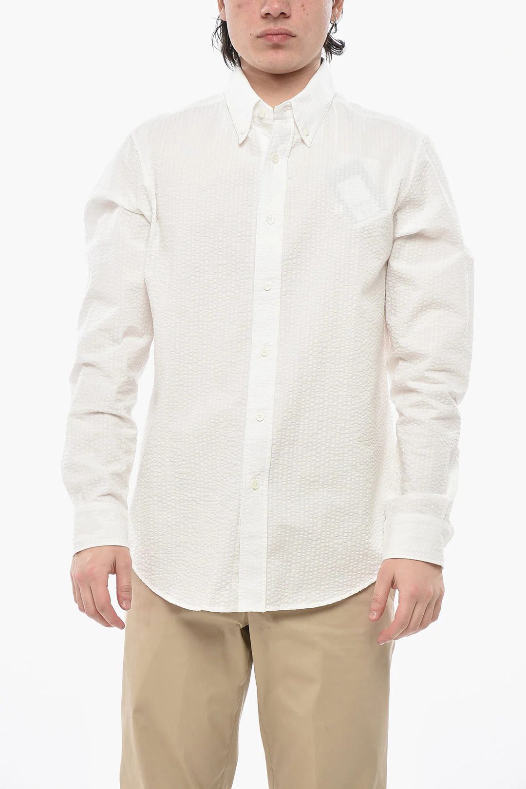 Givenchy og1mm0326 Textured Cotton Button-Down Shirt in White Size US M / EU 48-50 / 2 - 1 Thumbnail