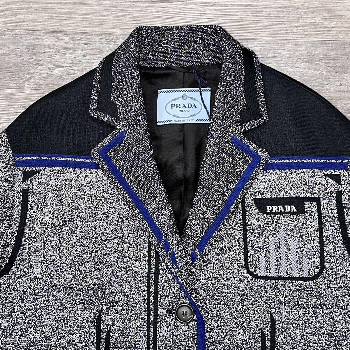 Prada NWT PRADA BLACK BLUE WHITE LONG JACQUARD COAT SIZE 4O IT Size US XXS / EU 40 - 2 Thumbnail