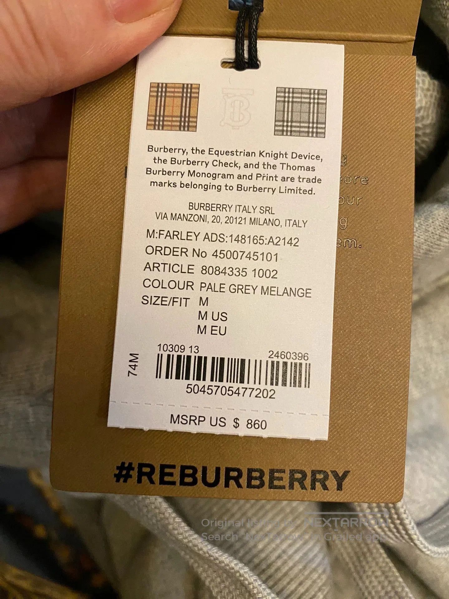 Burberry Gray Oversized Hoodie with Front Pocket, Size M. Size US M / EU 48-50 / 2 - 7 Thumbnail