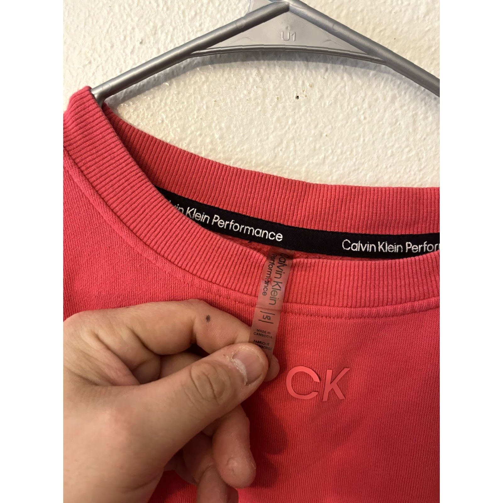 Calvin Klein Calvin Klein Collection Performance Top Shirt Womens Large Pink Mock Neck Long Sleeve Tie Dye Cotton Blend Knit Pullover T-Shirt Basic Size L / US 10 / IT 46 - 2 Thumbnail