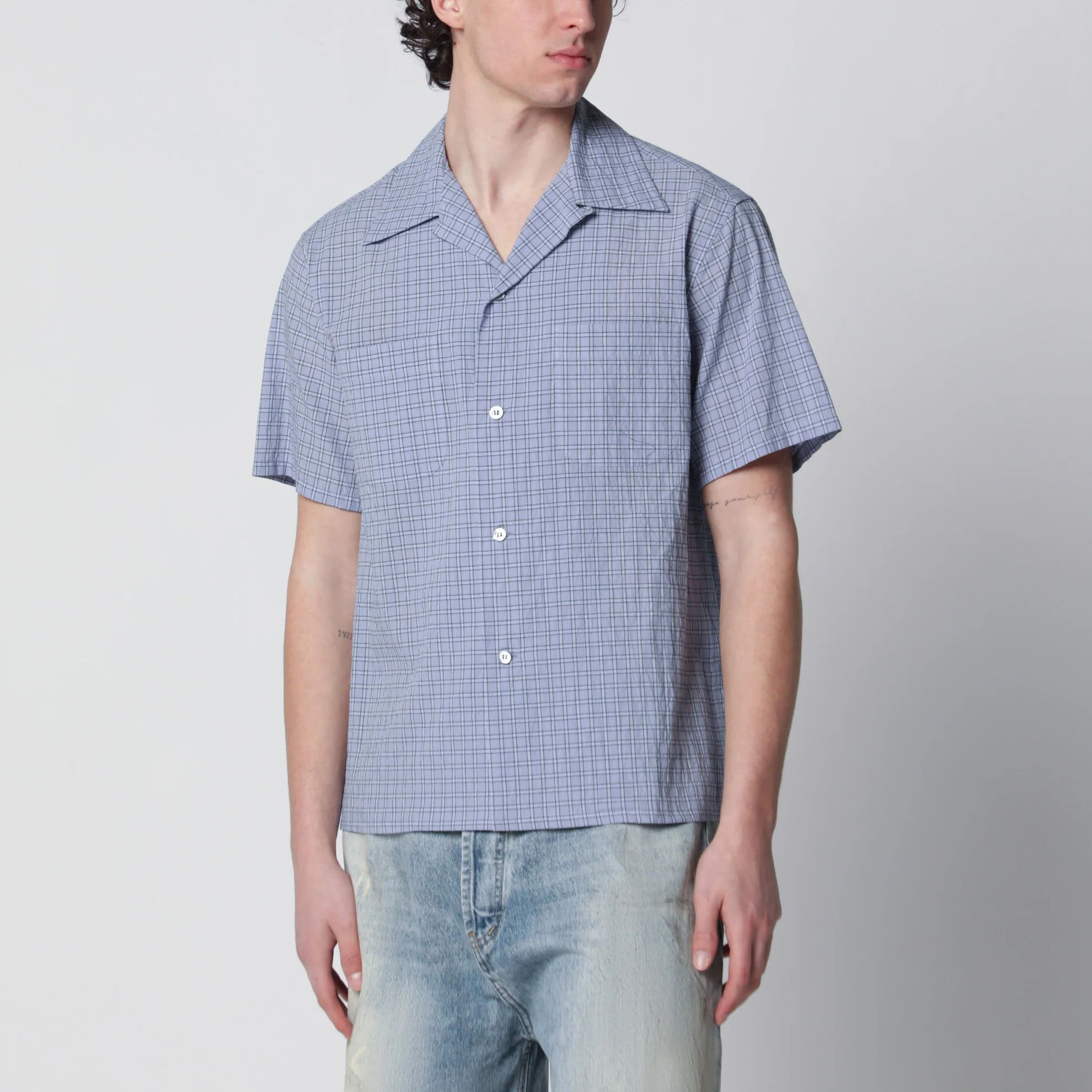 Maison Margiela o1d2blof0526 Check Bowling Button Shirt in Light Blue Size US S / EU 44-46 / 1 - 1 Thumbnail