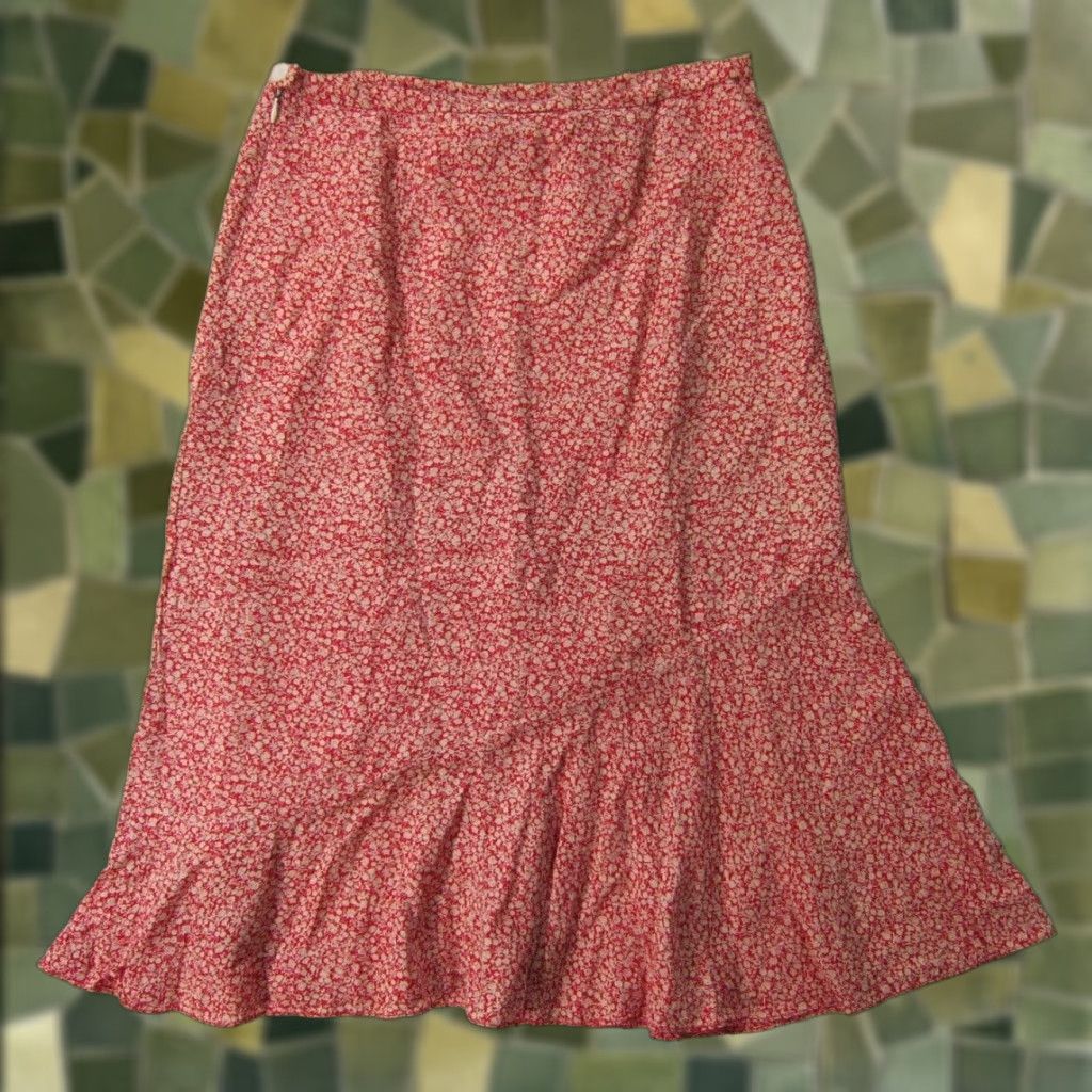Vintage VINTAGE Tanya Lam Skirt Women XS A-Line Midi Floral Red 100% Rayon Lined Imported? Size 26" / US 2 / IT 38 - 1 Thumbnail