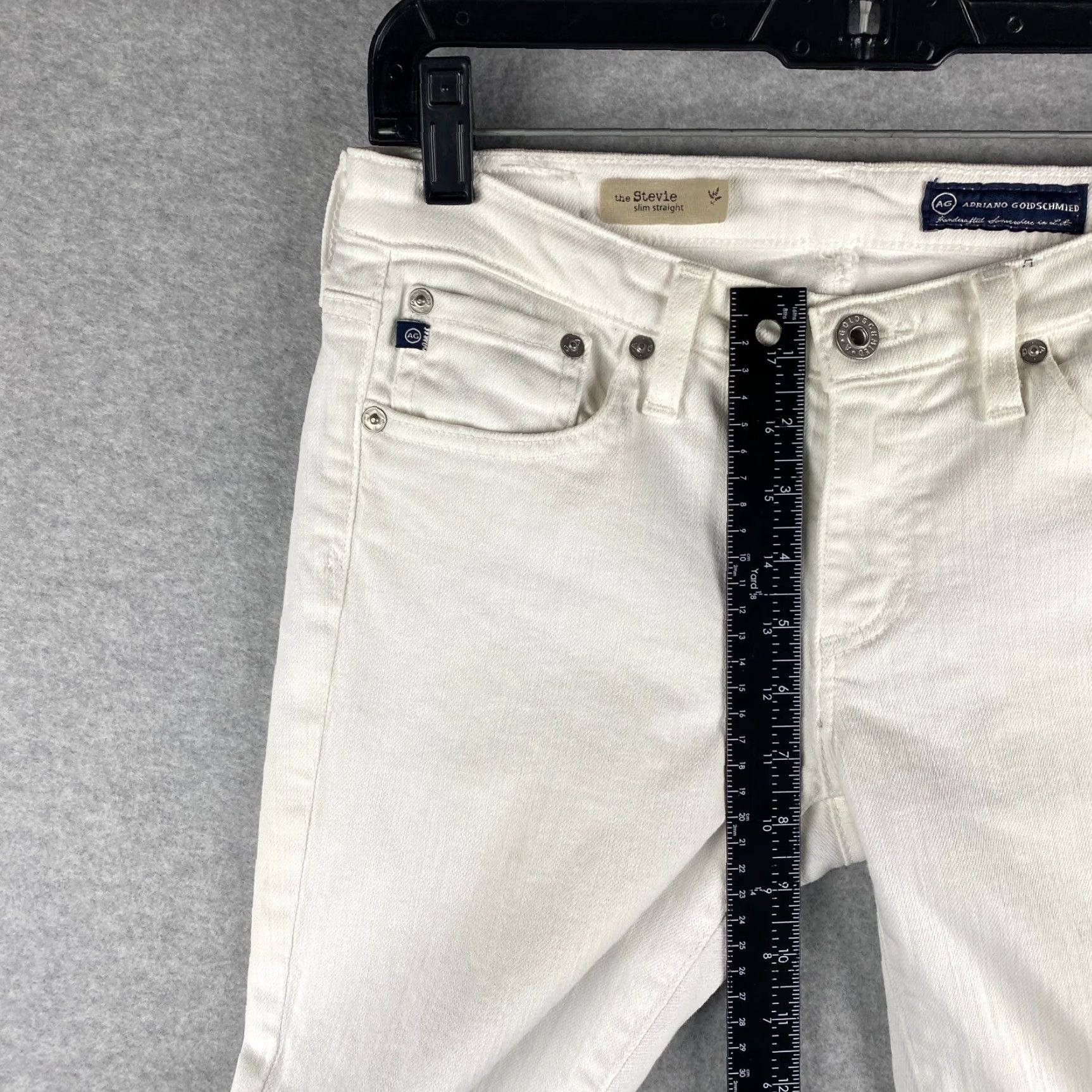 Vintage AG Adriano Goldschmied Jeans Womens 27 Slim Straight White 31 Inseam 5-Pocket Distressed Logo Belt Loops Modern USA Jeans Women Slim 90s? Size 27" / US 4 / IT 40 - 6 Thumbnail