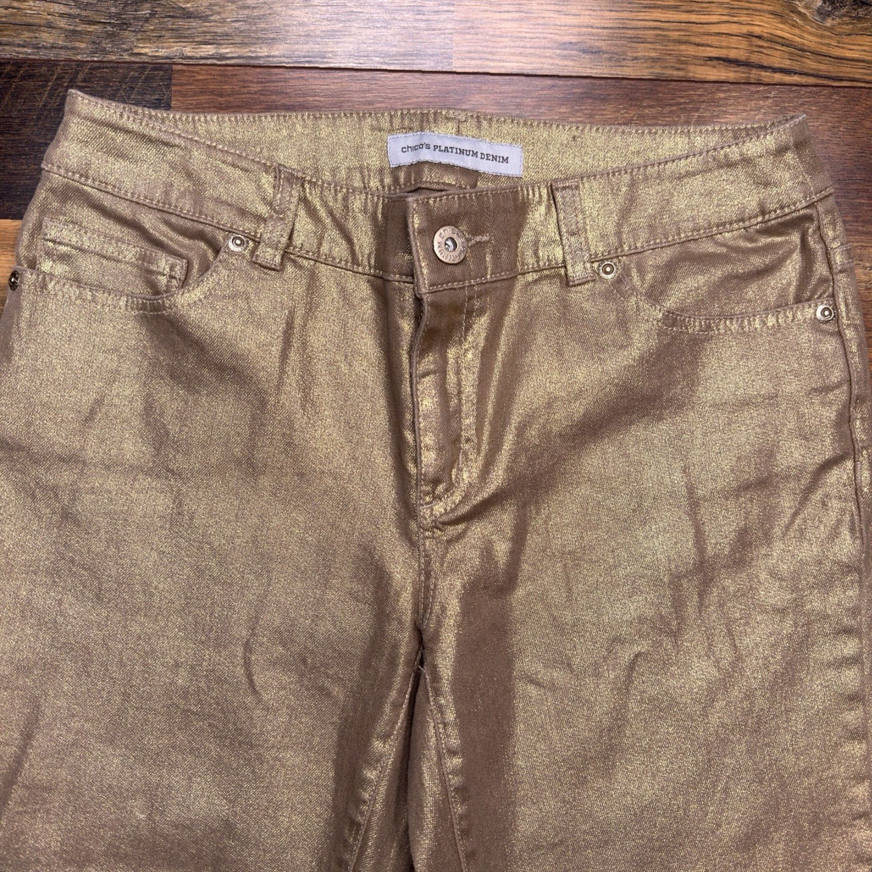 Vintage Chicos Jeans Women 0 Gold Mid Rise Stretch Ankle Regular 5-Pocket Denim Vintage No Metal Theme Size 25" / US 0 / IT 36 - 2 Thumbnail